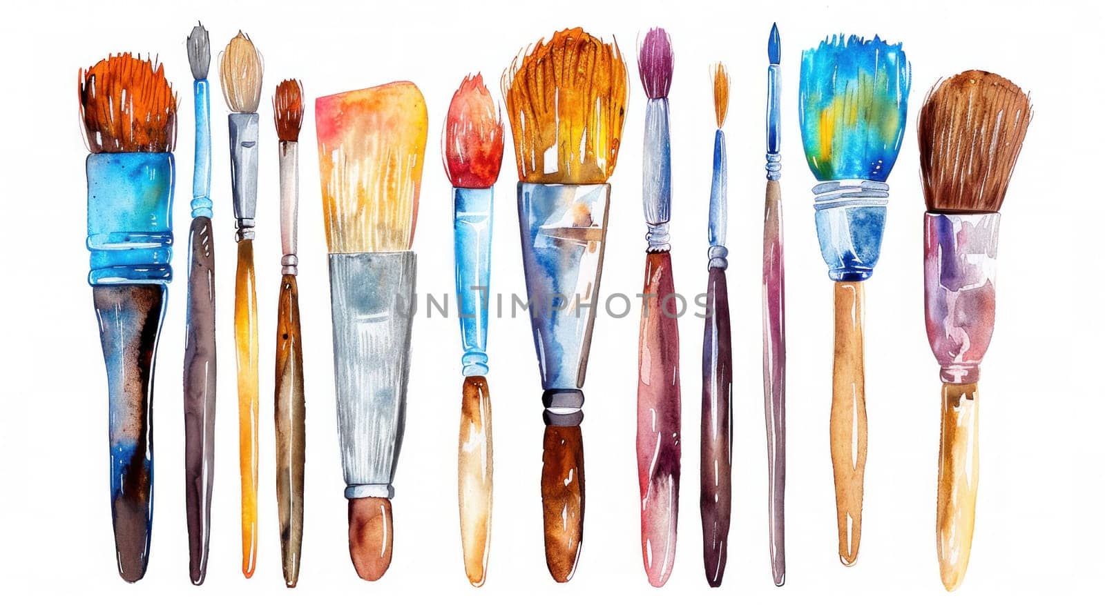 Watercolor art brushes set for painting and illustration, creative tools for artists and hobbyists