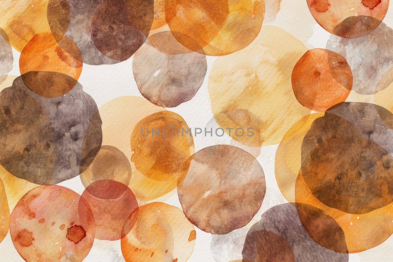 Abstract watercolor circles in orange, brown, and white colors on white background artistic theme concept for design and decoration