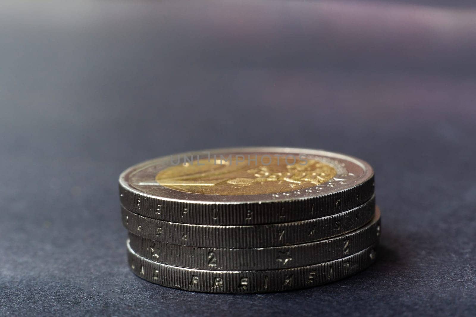 Euro close up photo. Macro coins. Soft focus, dark background by Zelenin