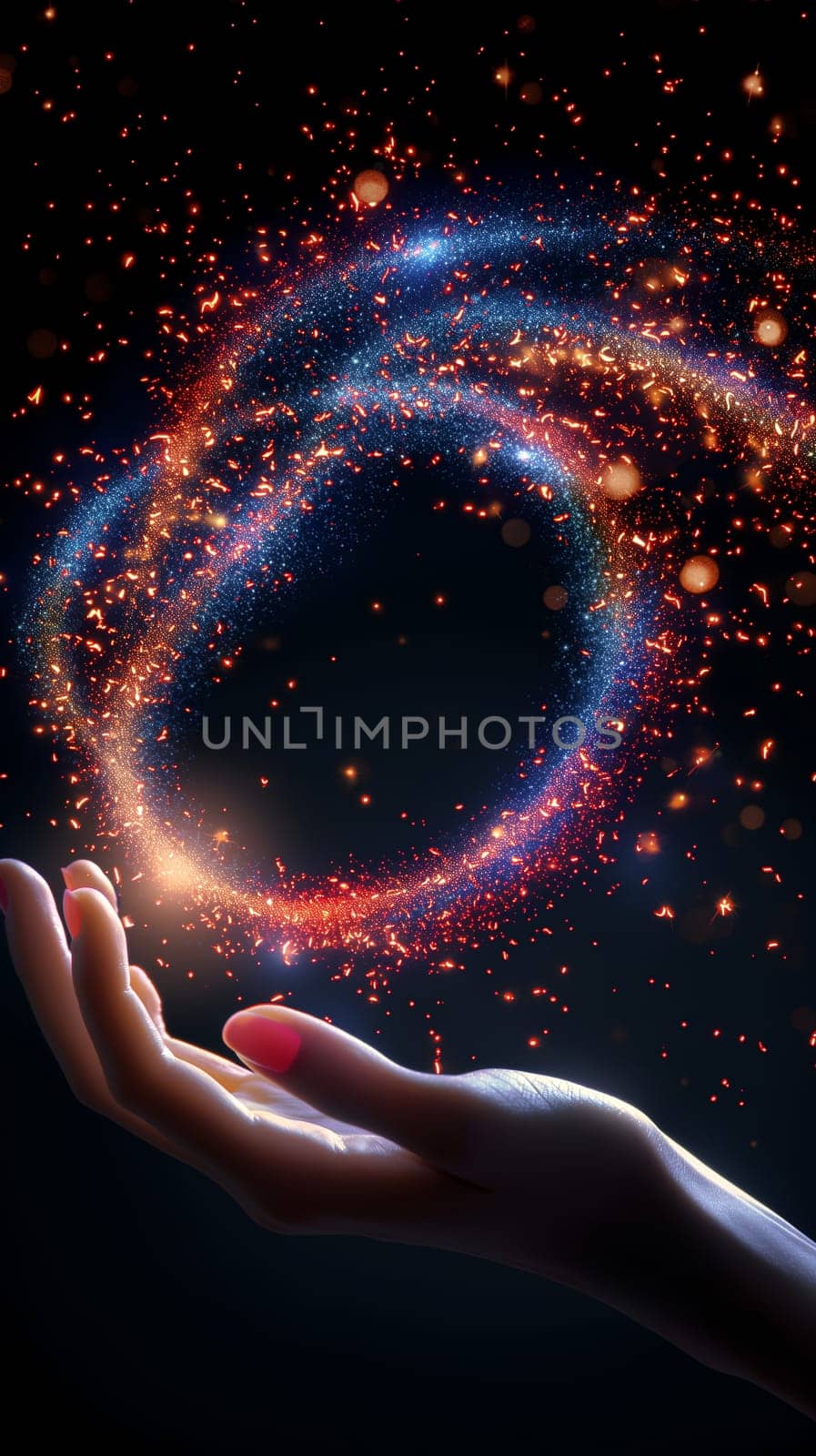 Cosmic Spiral Cradled in a Hand Against Dark Backdrop by chrisroll
