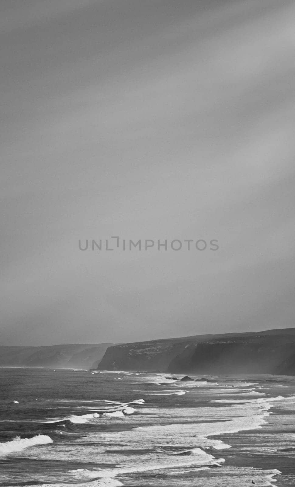 Coastal art print, monochrome and seascape concept - Atlantic ocean coast scenery, fine art