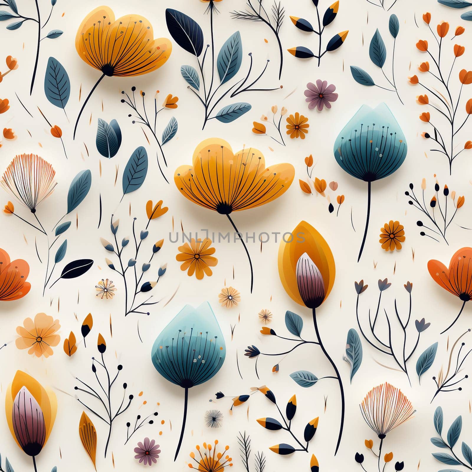 Seamless pattern tile background flowers and floral leaves plants by Nadtochiy