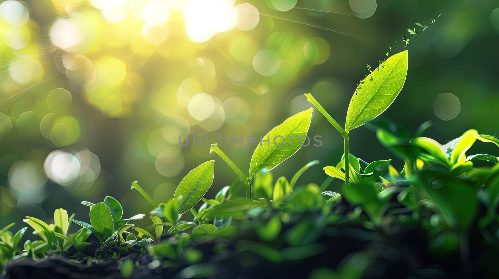 A close-up of green plant shoots reaching for the sun, representing the upward trend of sustainable investment. Generative AI by AnatoliiFoto