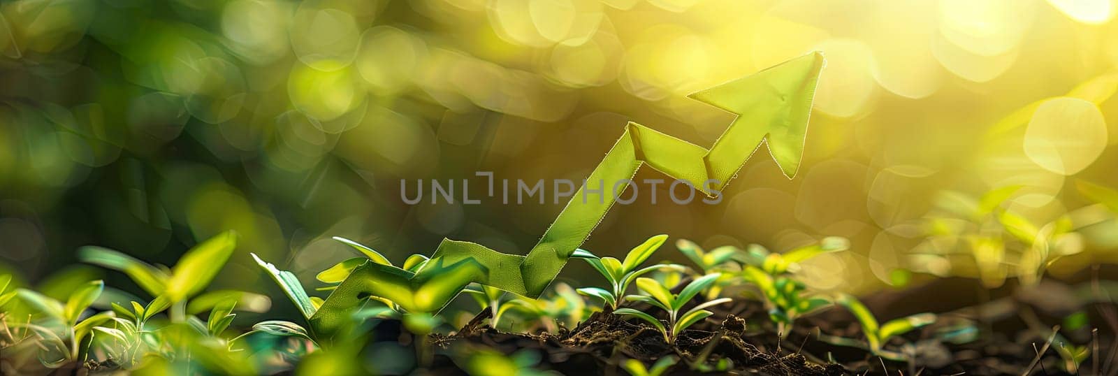 An upward arrow symbolizing the growing trend in sustainable investment, representing green finances and ecological practices. Generative AI by AnatoliiFoto