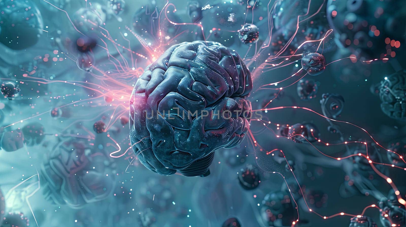 Abstract visualization of a human brain intertwined with digital elements and neural networks, representing the merging of human intelligence and artificial intelligence. Generative AI by AnatoliiFoto