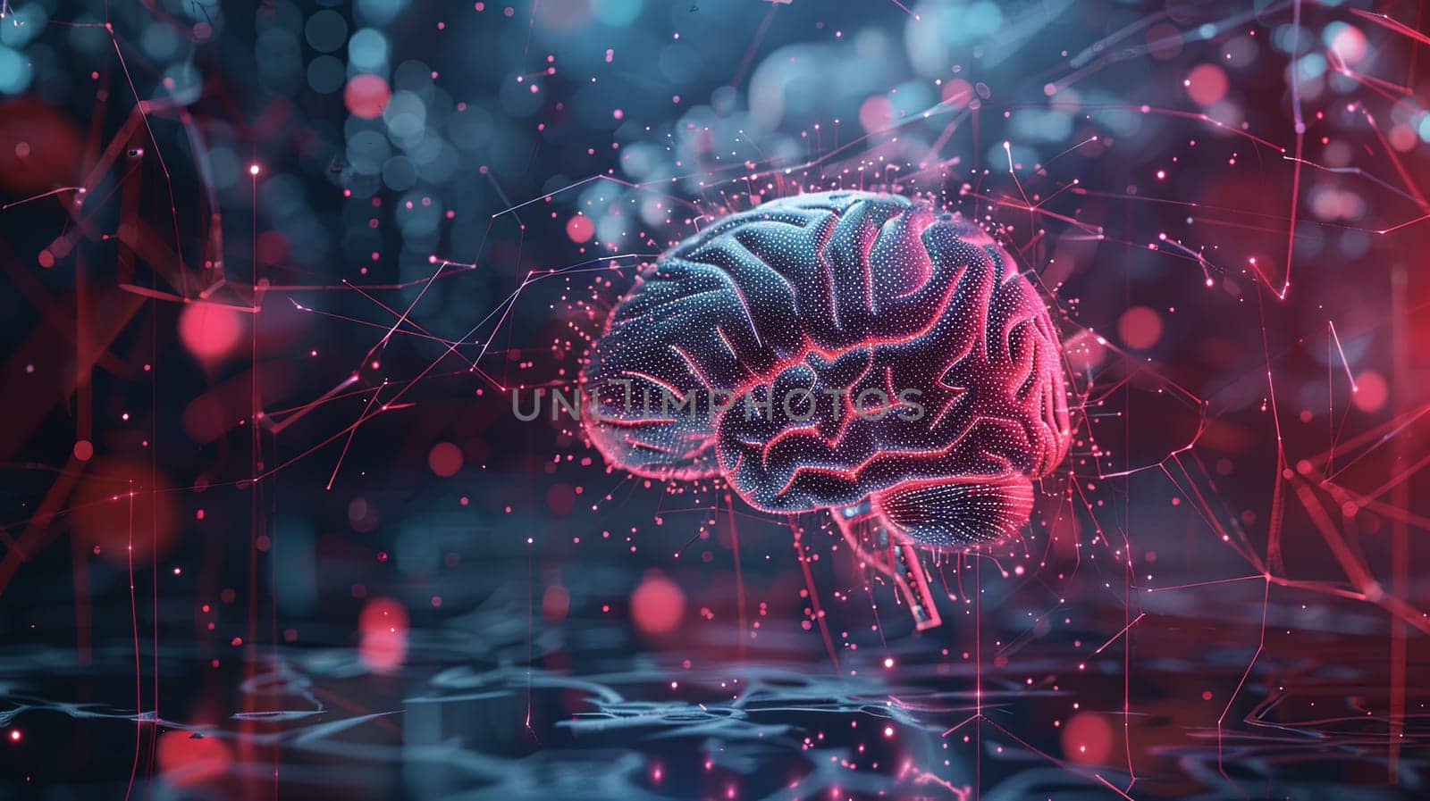 An abstract visualization of a human brain integrated with digital elements and neural networks, symbolizing the fusion of human intelligence and AI. Generative AI by AnatoliiFoto