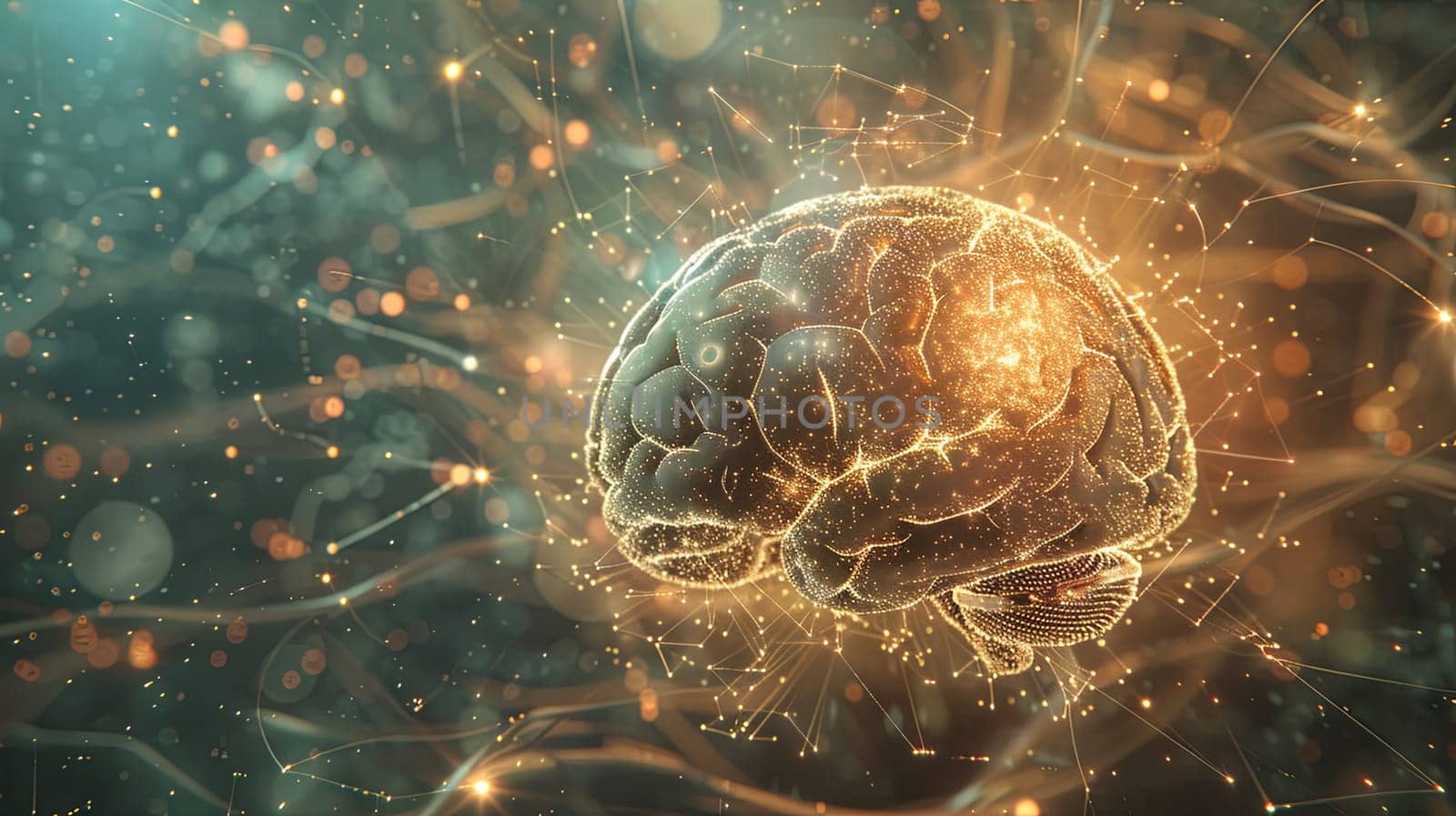 Abstract visualization of a human brain integrated with digital elements and neural networks, symbolizing the fusion of human intelligence and AI.