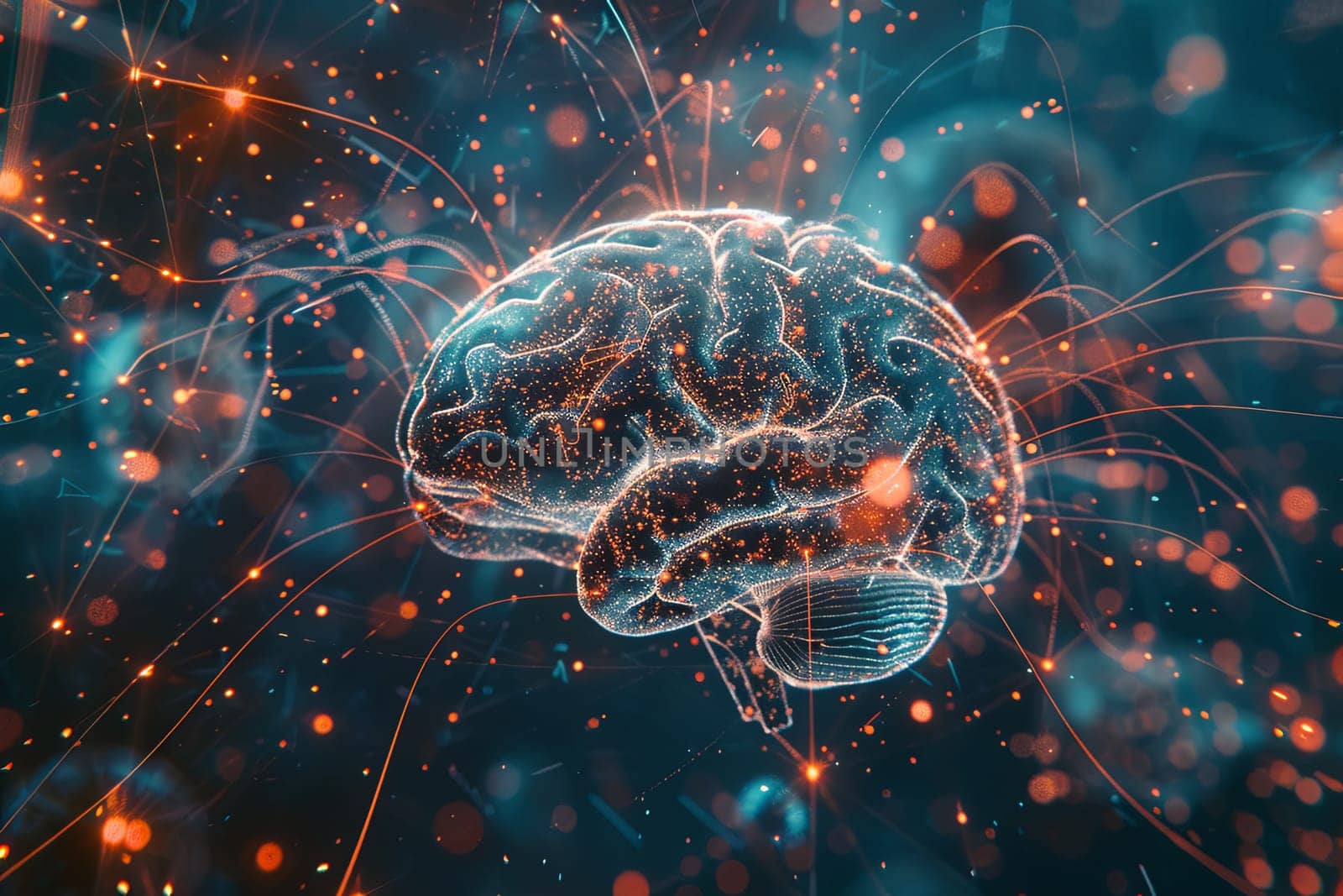 A digital artwork depicting a human brain interconnected with digital elements and neural networks, symbolizing the fusion of human intelligence and AI.