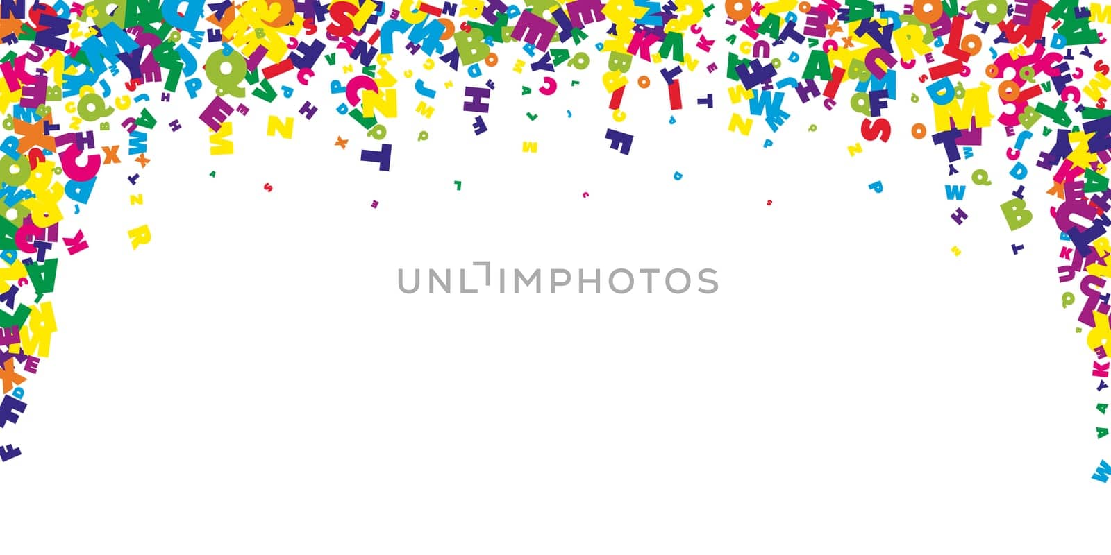 Falling letters of English language. Colorful childish flying characters of Latin alphabet. Foreign languages study concept. Back to school banner .