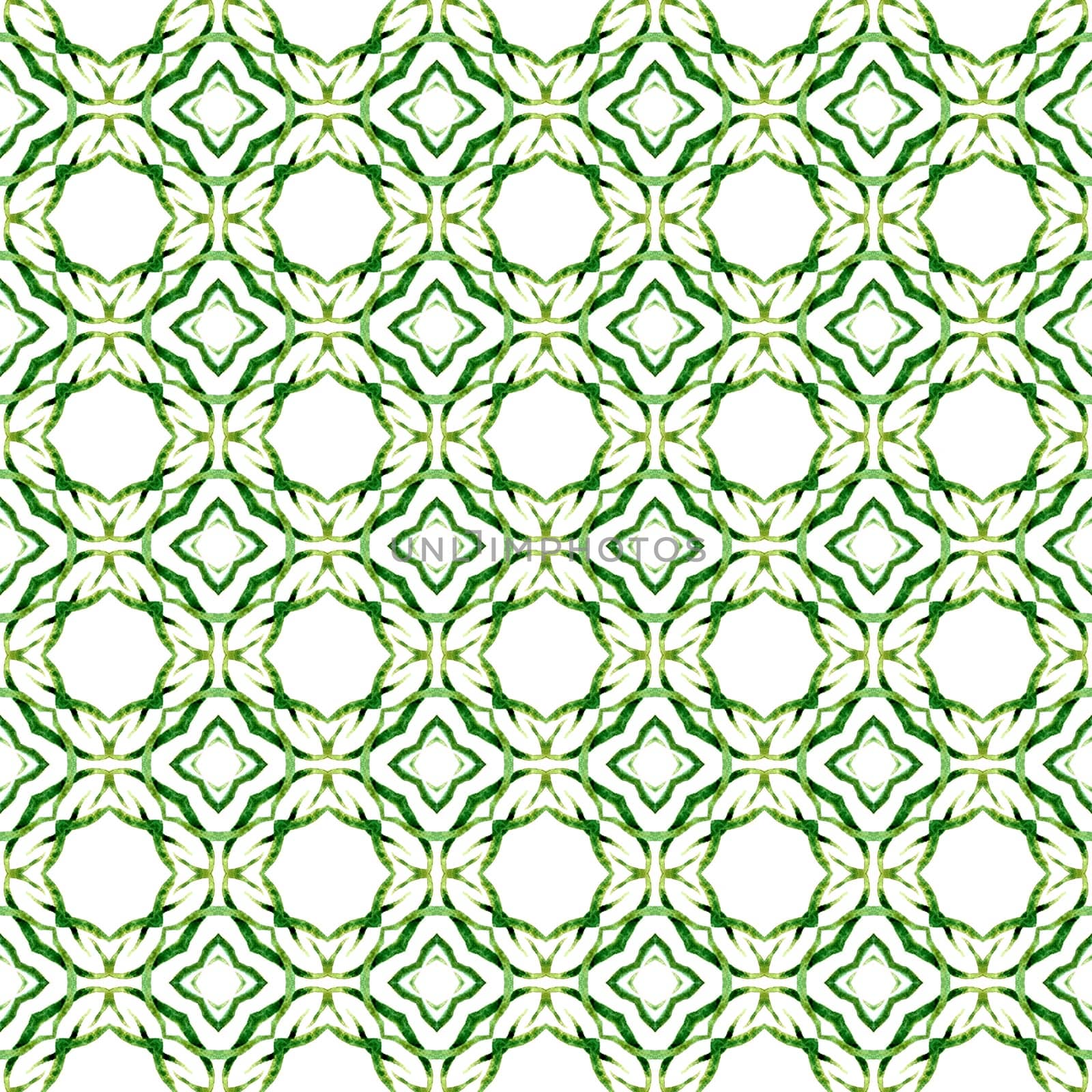 Organic tile. Green grand boho chic summer design. Trendy organic green border. Textile ready radiant print, swimwear fabric, wallpaper, wrapping.