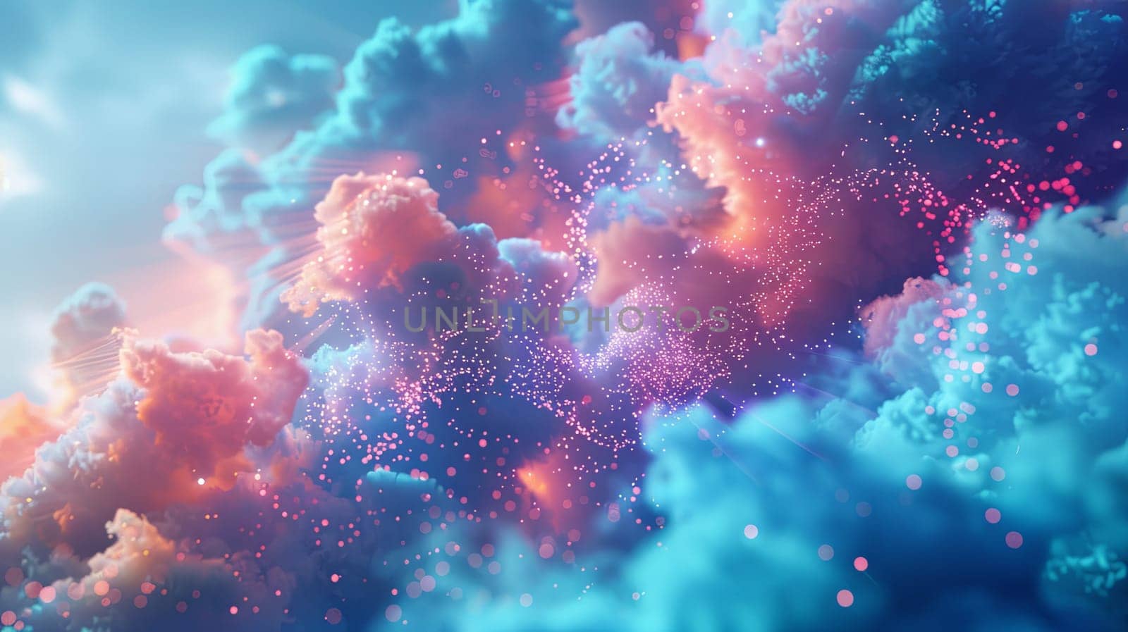 An abstract illustration depicting cloud computing, featuring digital elements representing data processing and AI operations within the cloud. Generative AI by AnatoliiFoto