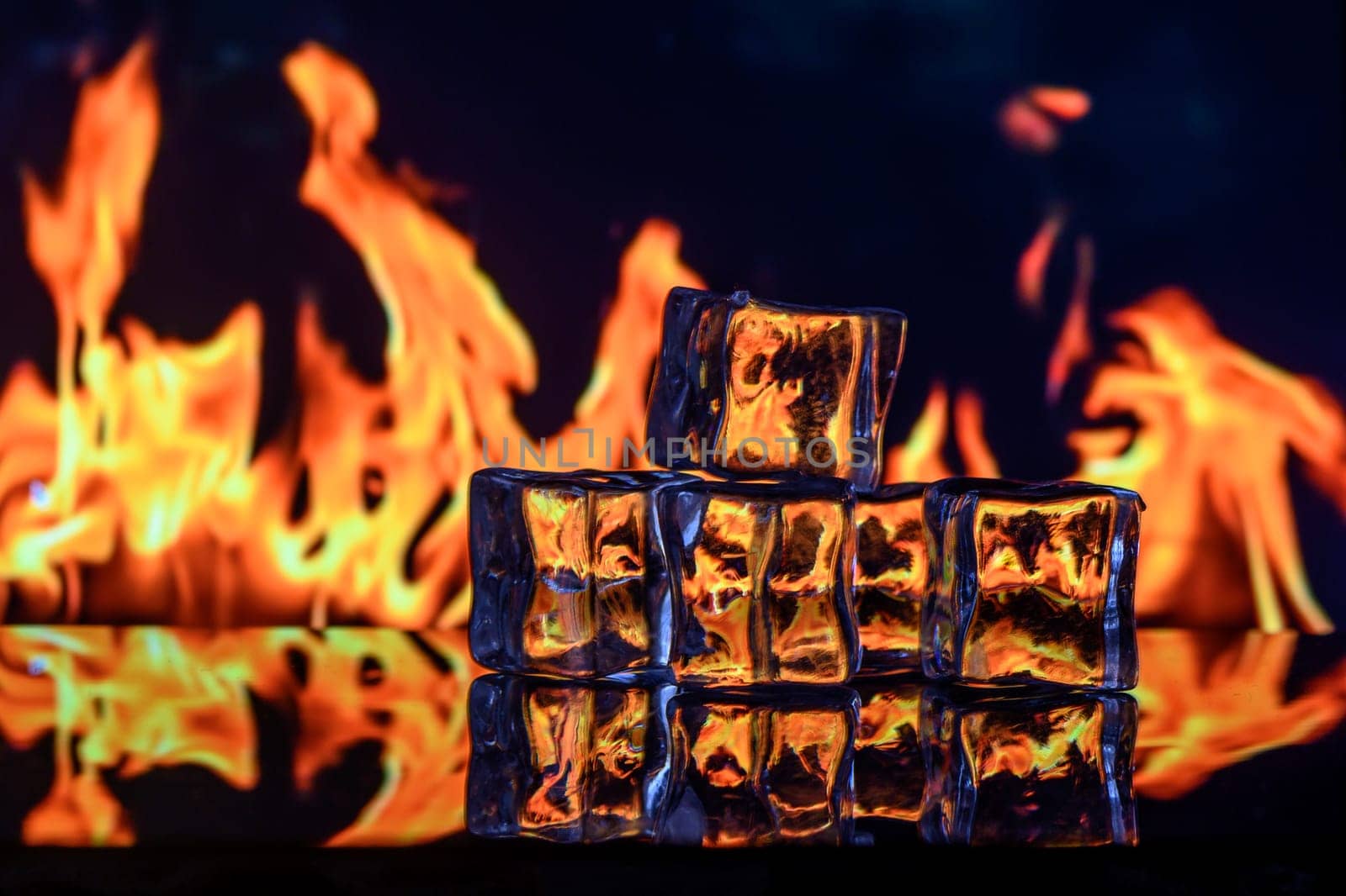 ice cubes against the background of fire, fire and ice, by Mixa74