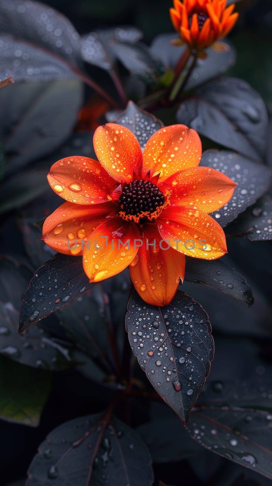 Orange flower with water droplets beauty of nature captured in vivid detail on petals and leaves by Vichizh