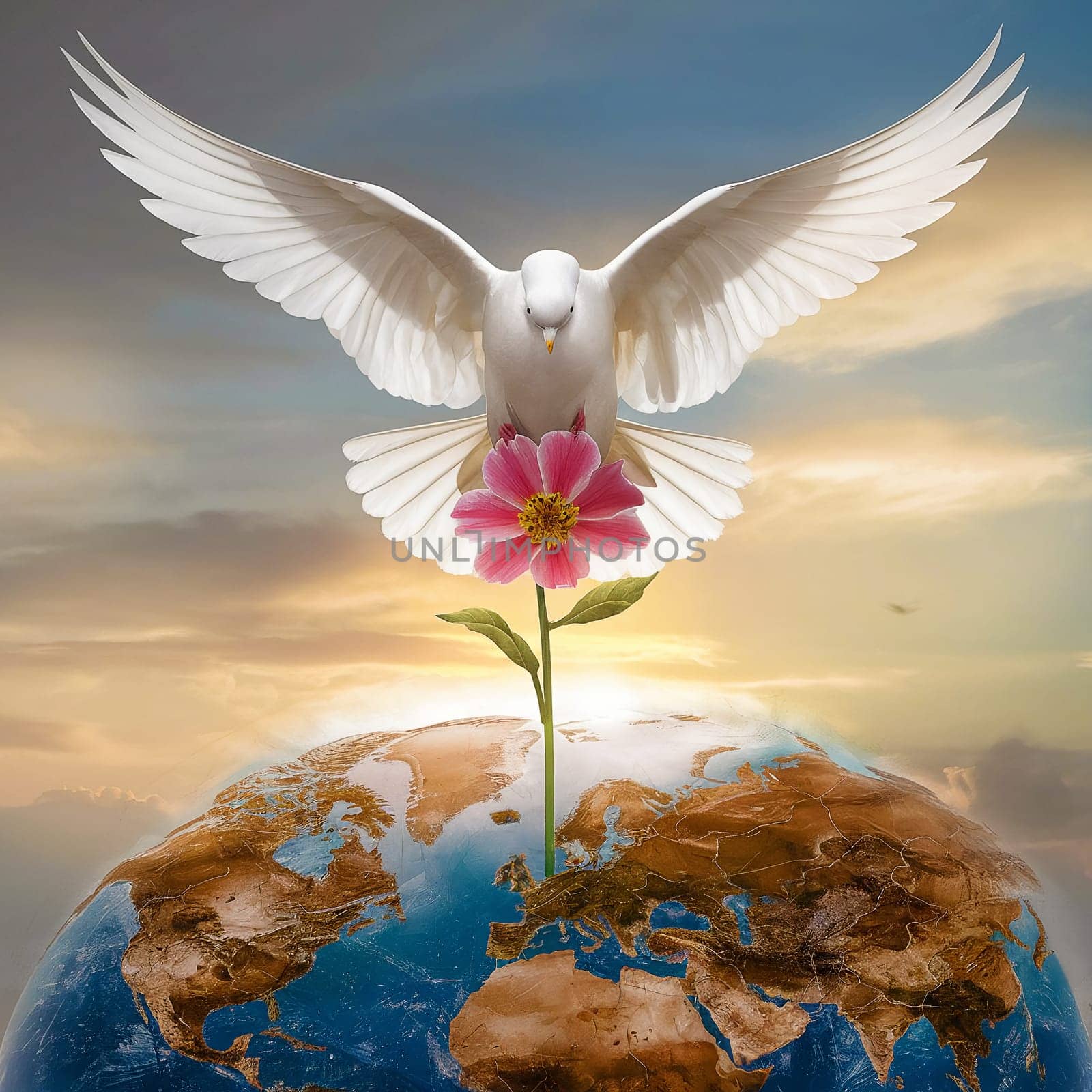 The dove of peace flies over the earth by VeronikaAngo