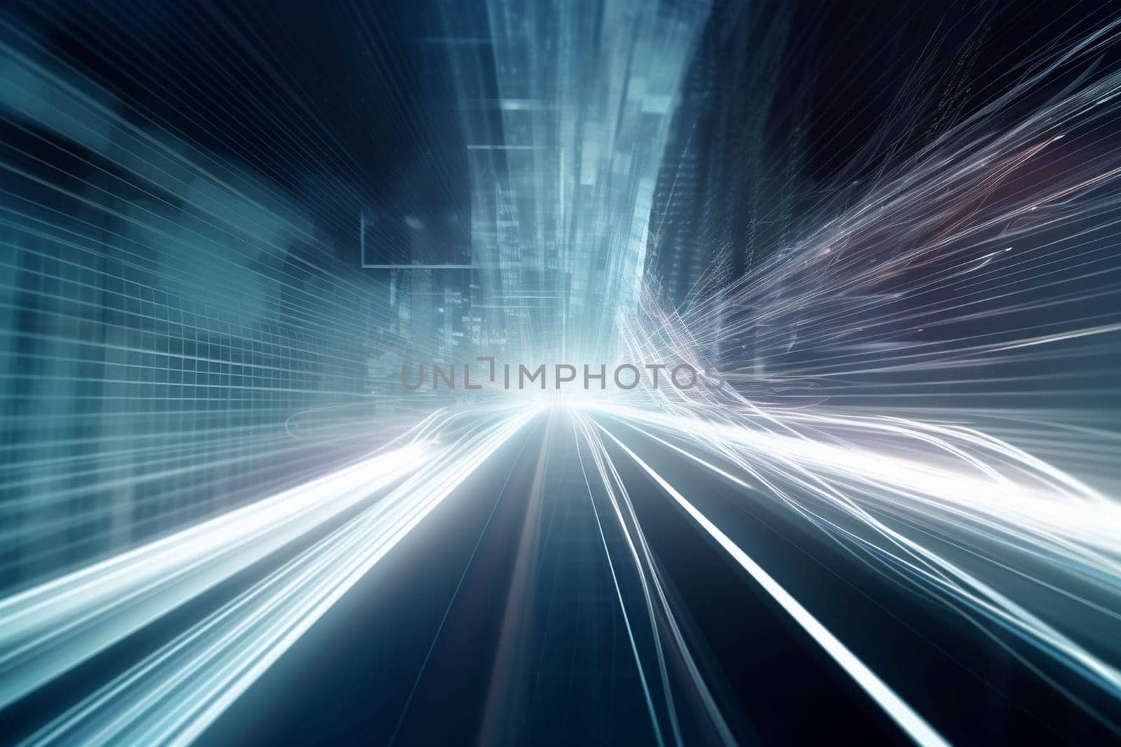 High speed with binary code numbers on motion blurred path or track, speed and faster digital matrix technology information concept. by Costin