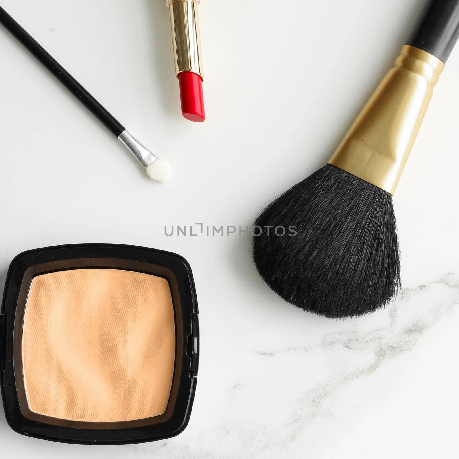 Make-up and cosmetics on marble, flatlay - modern feminine lifestyle, vlog background and styled stock concept. Beauty inspiration in a fashion blog