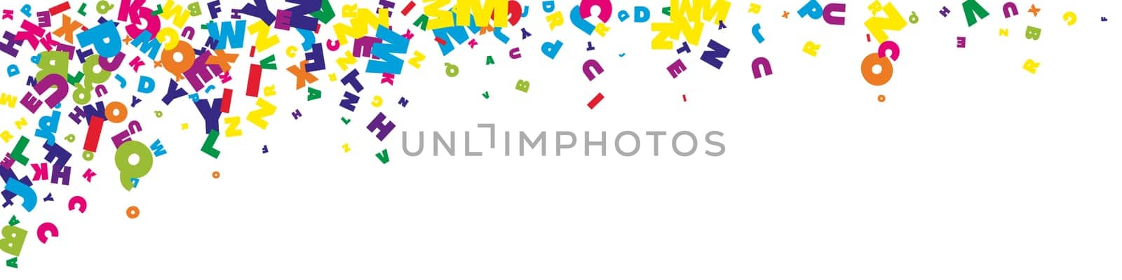 Falling letters of English language. Colorful childish flying characters of Latin alphabet. Foreign languages study concept. Back to school banner .