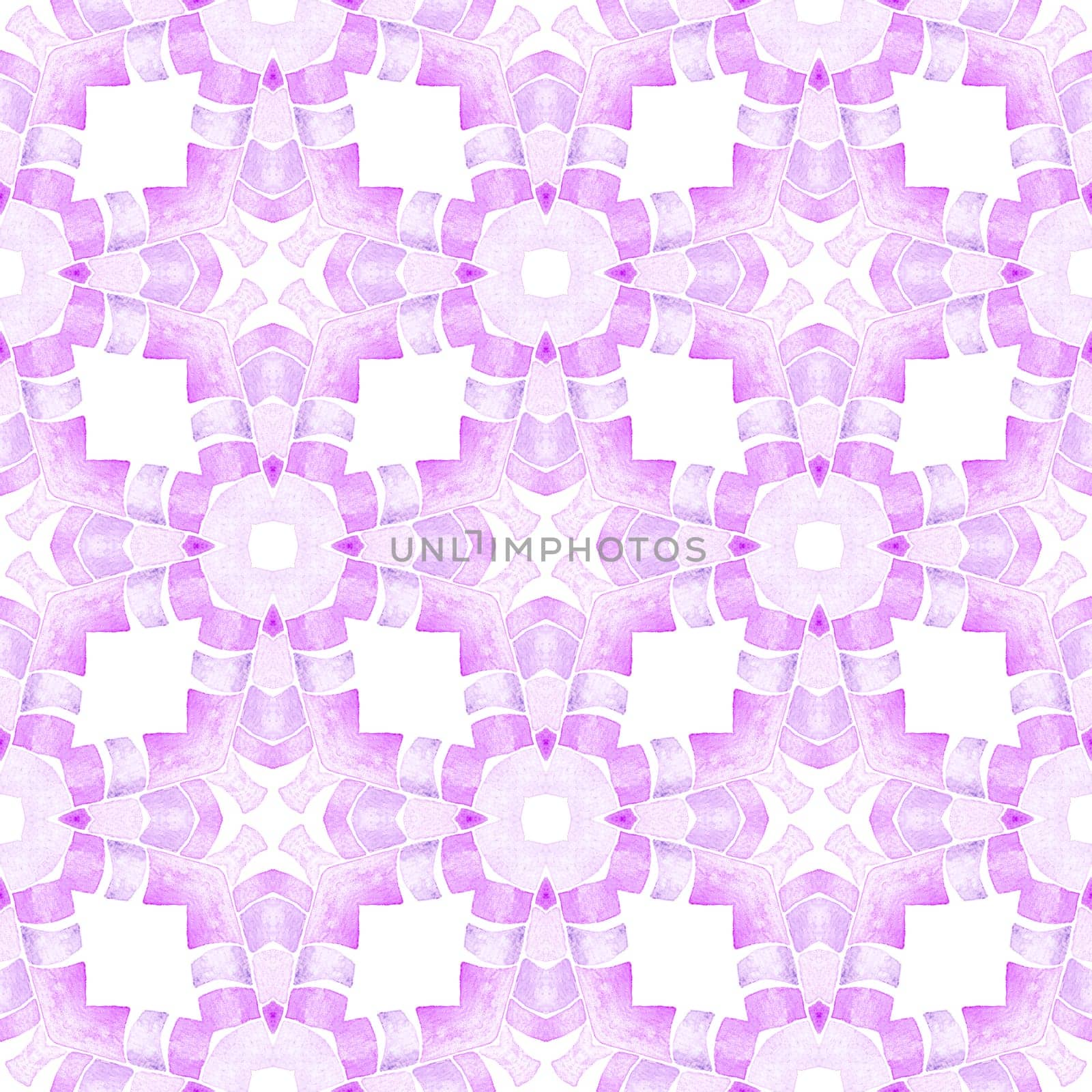 Watercolor medallion seamless border. Purple nice boho chic summer design. Textile ready grand print, swimwear fabric, wallpaper, wrapping. Medallion seamless pattern.