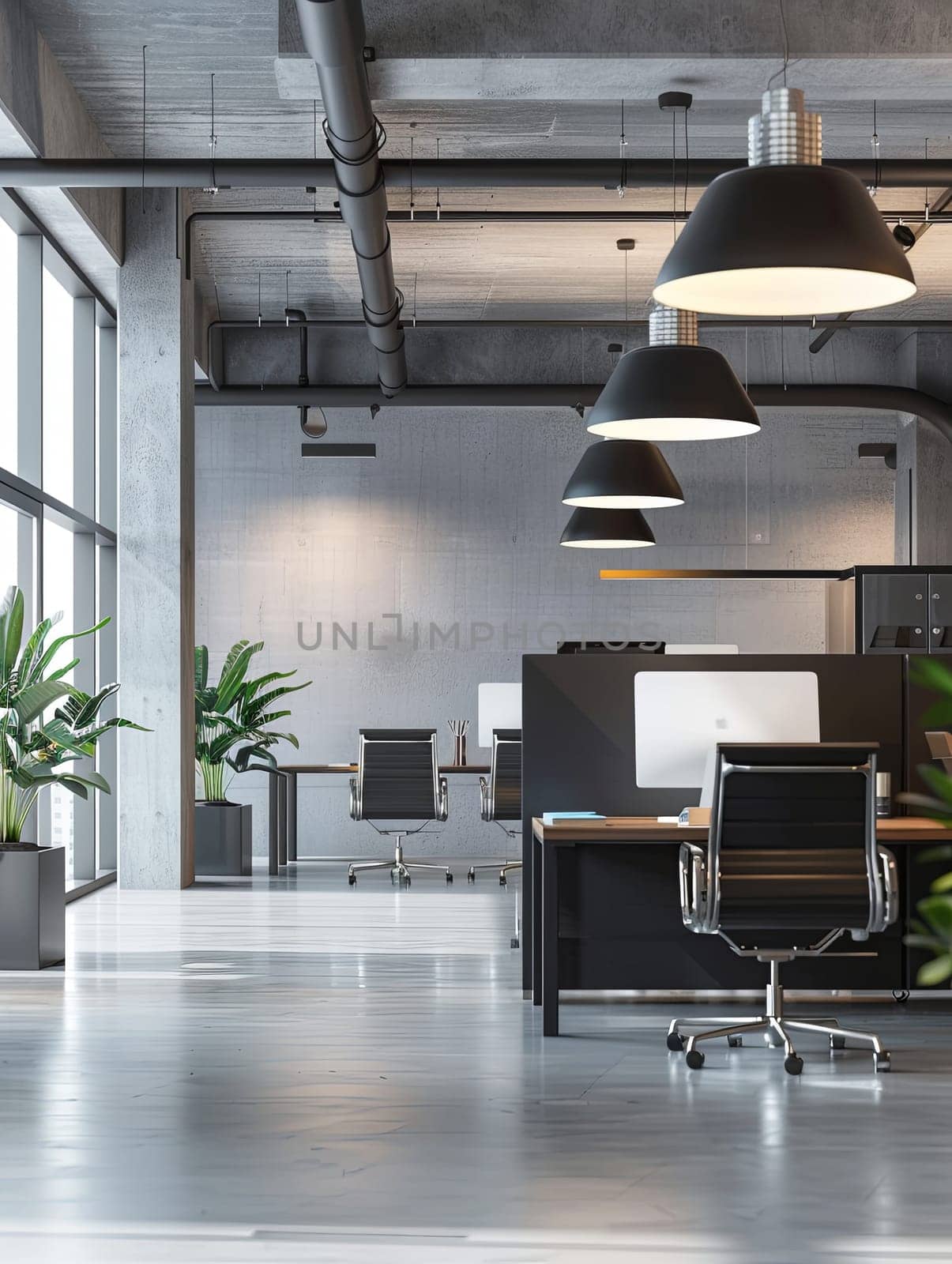 A modern office space undergoes a renovation, featuring new furniture, fresh paint, and updated lighting, creating a professional and stylish work environment. Generative AI by AnatoliiFoto