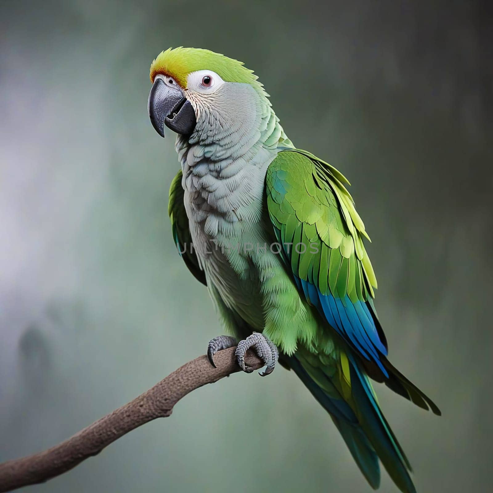 Green parrot on a gray background by VeronikaAngo
