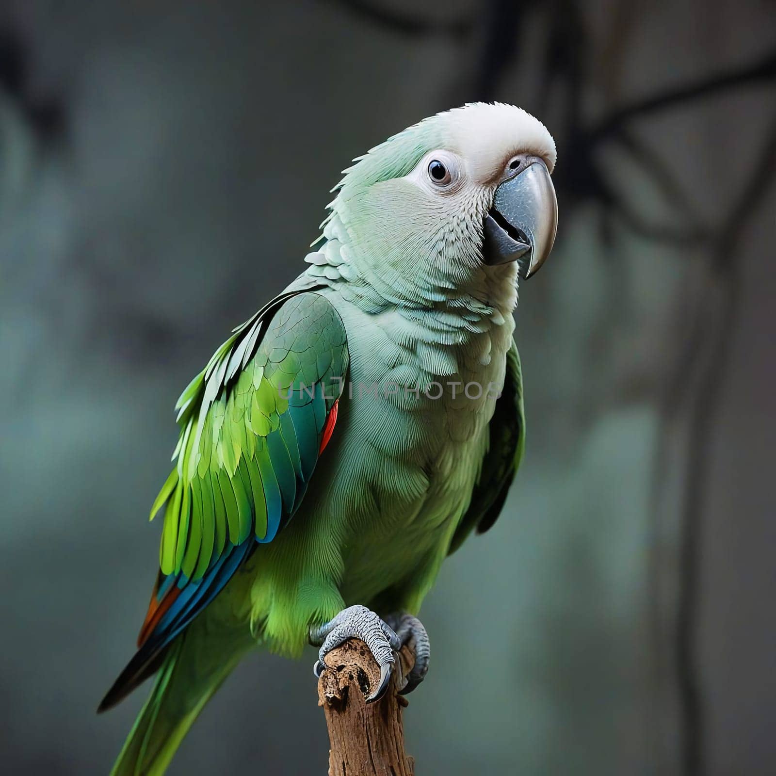 Green parrot on a gray background by VeronikaAngo