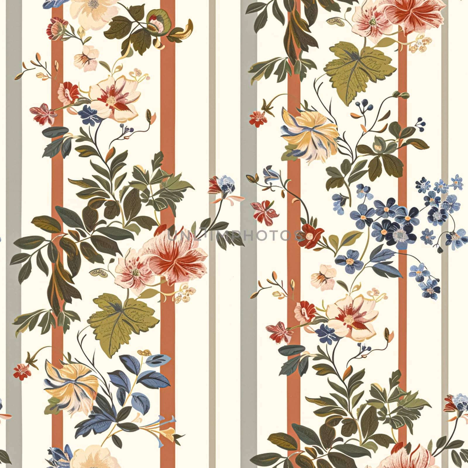 Seamless pattern, tileable floral holiday country cottage print, English countryside flowers theme for wallpaper, gift wrapping paper, scrapbook, fabric and product design inspiration