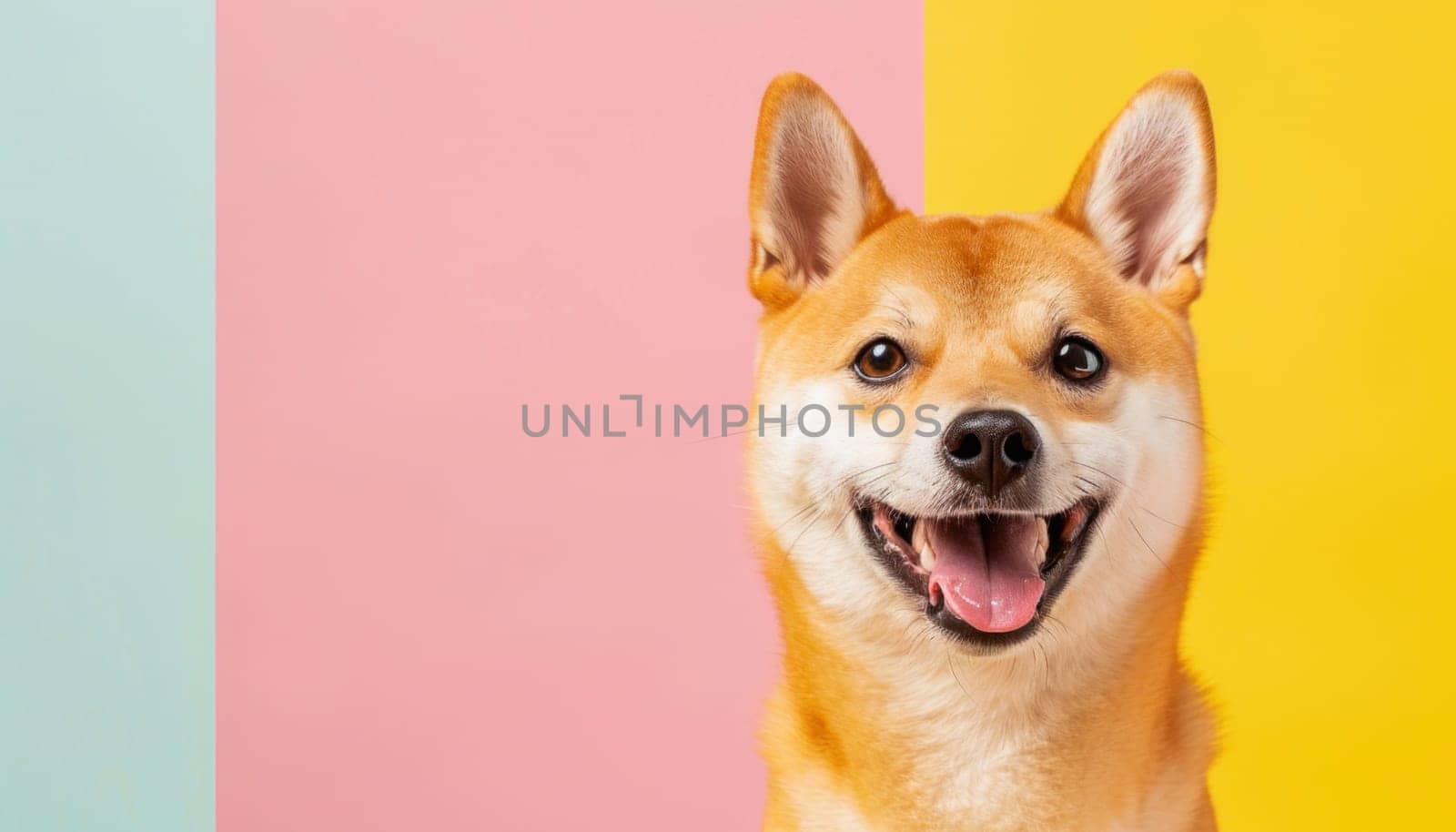 Portrait of a cheerful dog on a bright background by Yurich32