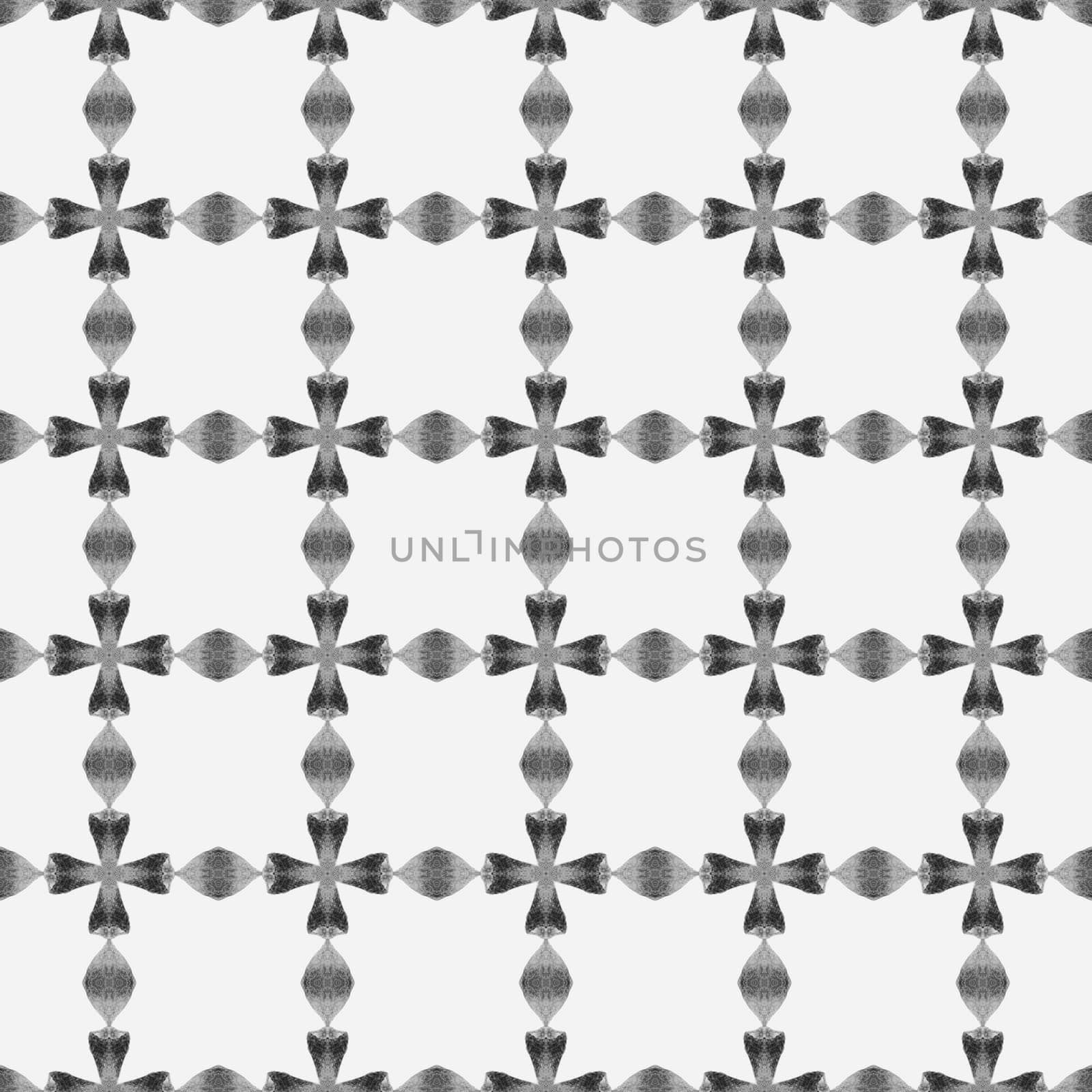 Tiled watercolor background. Black and white fancy boho chic summer design. Textile ready impressive print, swimwear fabric, wallpaper, wrapping. Hand painted tiled watercolor border.