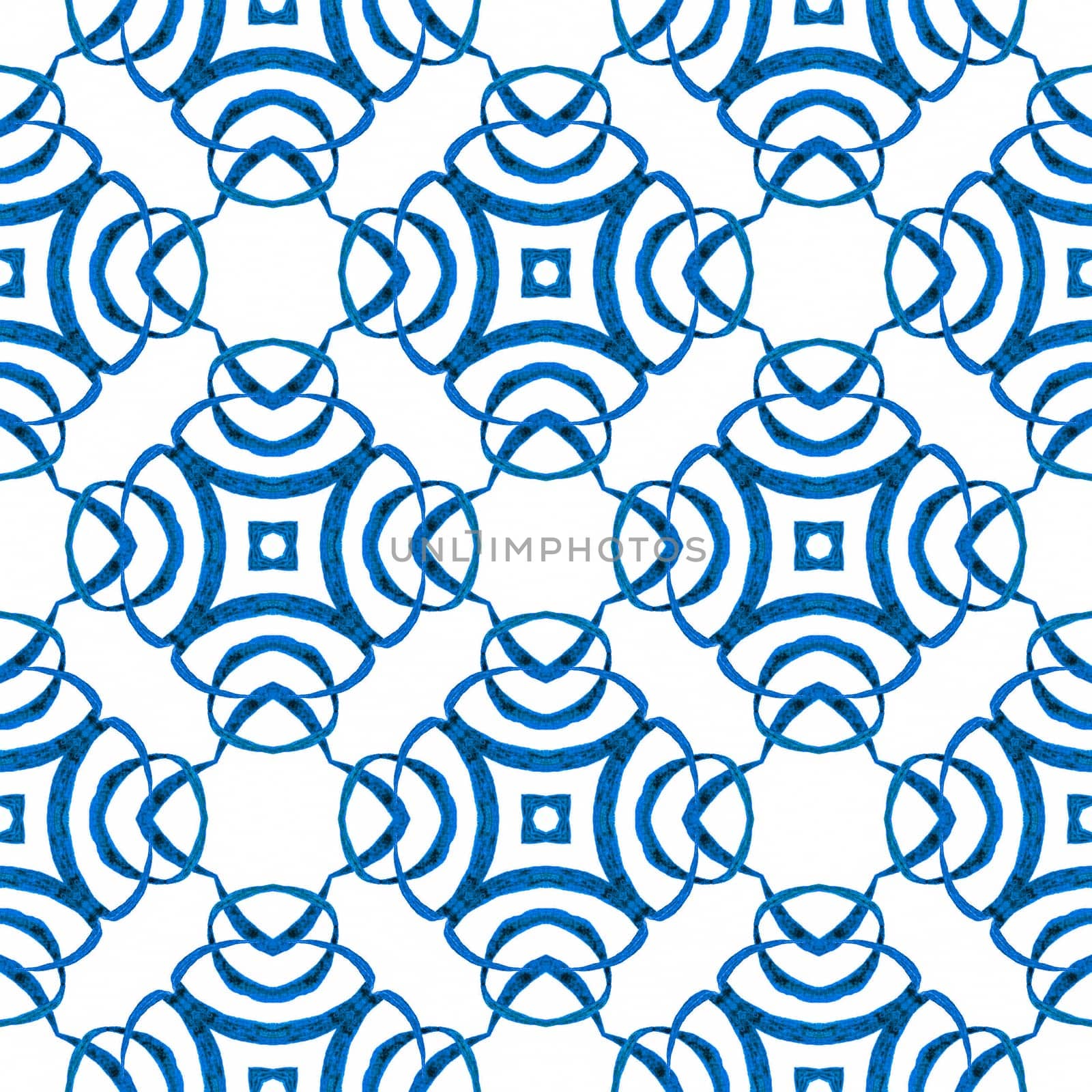 Ethnic hand painted pattern. Blue glamorous boho chic summer design. Watercolor summer ethnic border pattern. Textile ready favorable print, swimwear fabric, wallpaper, wrapping.
