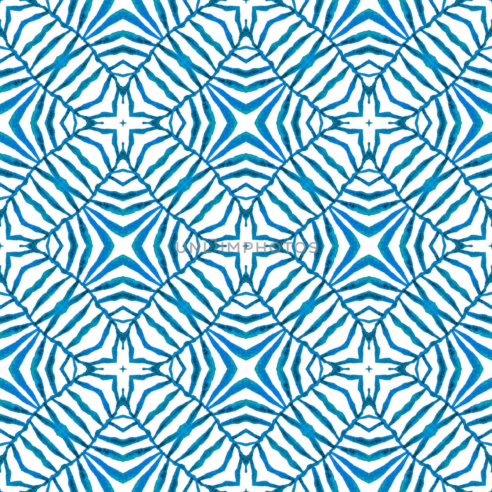 Textile ready curious print, swimwear fabric, wallpaper, wrapping. Blue attractive boho chic summer design. Hand drawn green mosaic seamless border. Mosaic seamless pattern.