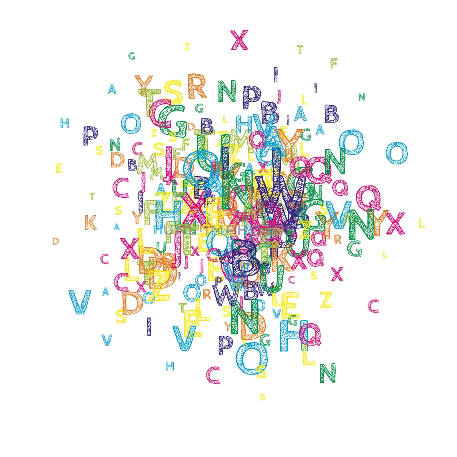 Concept of school background. Colorful childish falling letters of English language. Foreign languages study concept. Back to school banner .