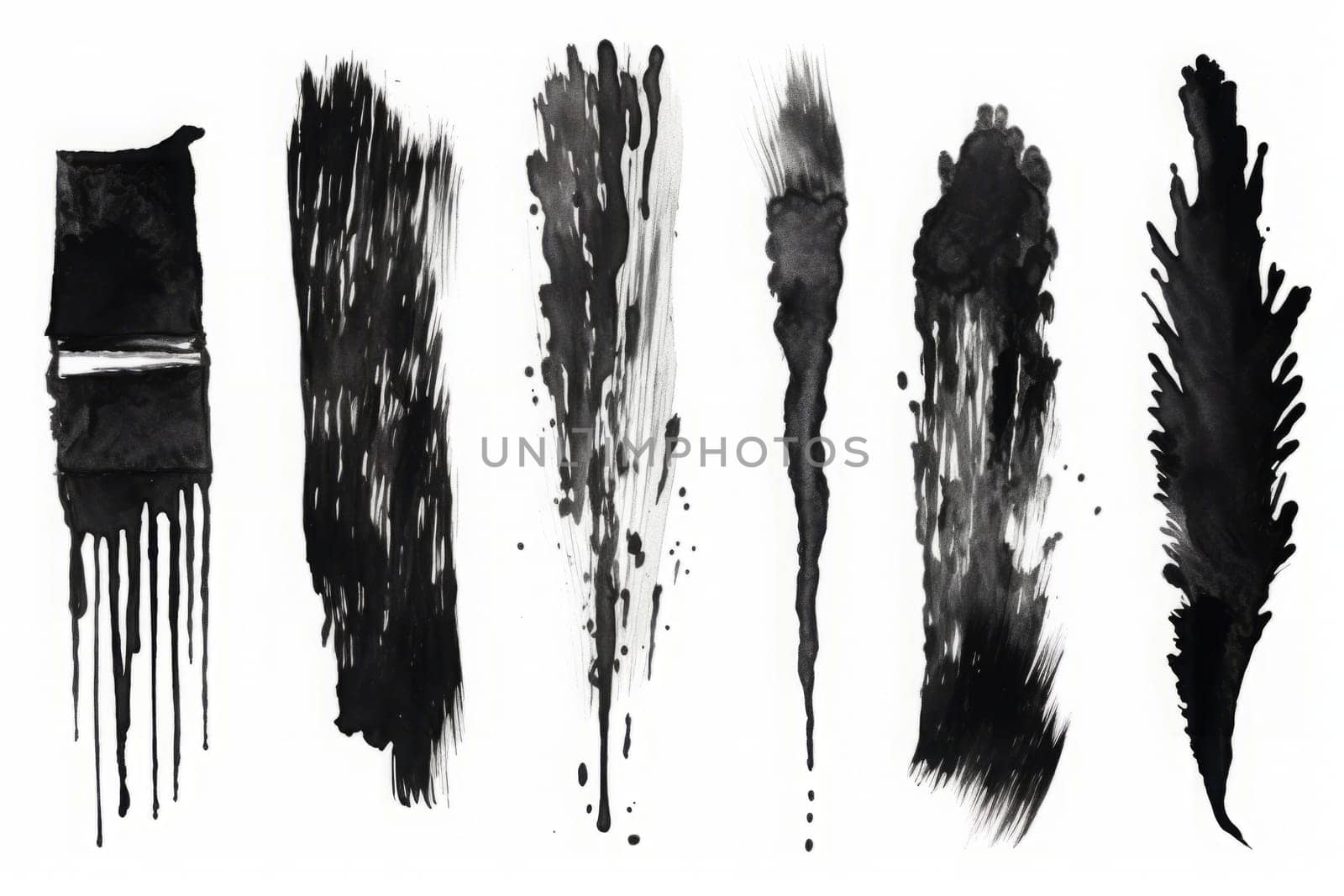 Brush strokes. Paintbrush set. Grunge design elements. Rectangle text boxes. Dirty distress texture banners. Grungy painted objects. Generated AI by Oxdesign