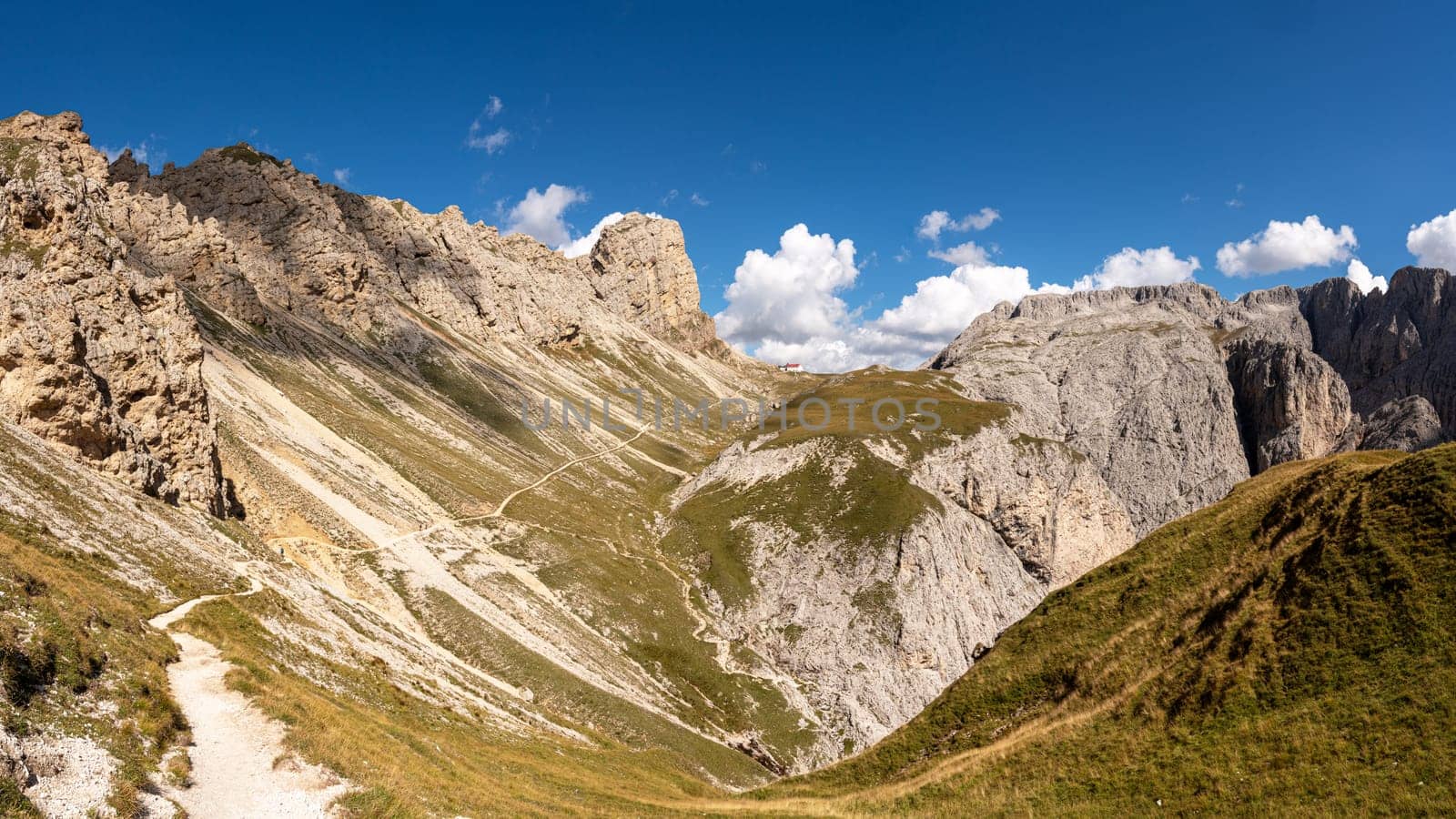 Panoramic image of landscape in South Tirol with famous Schlern mountain, Italy, Europe