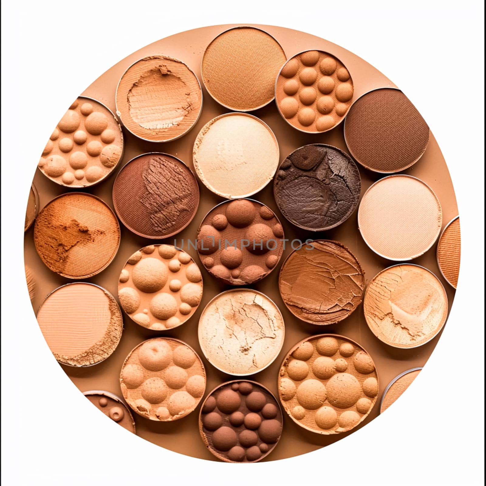 Beauty product and cosmetics texture as circle shape design, makeup blush eyeshadow powder as abstract luxury cosmetic background art