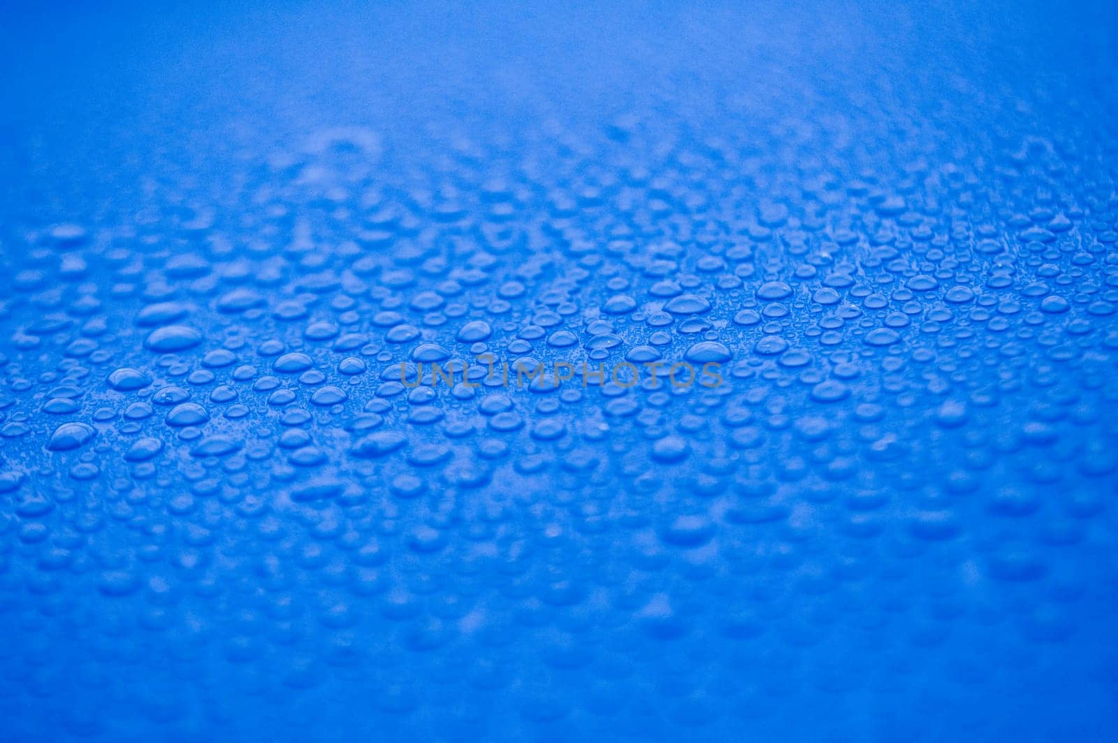 Water droplets on blue cover background. Water droplets concept.