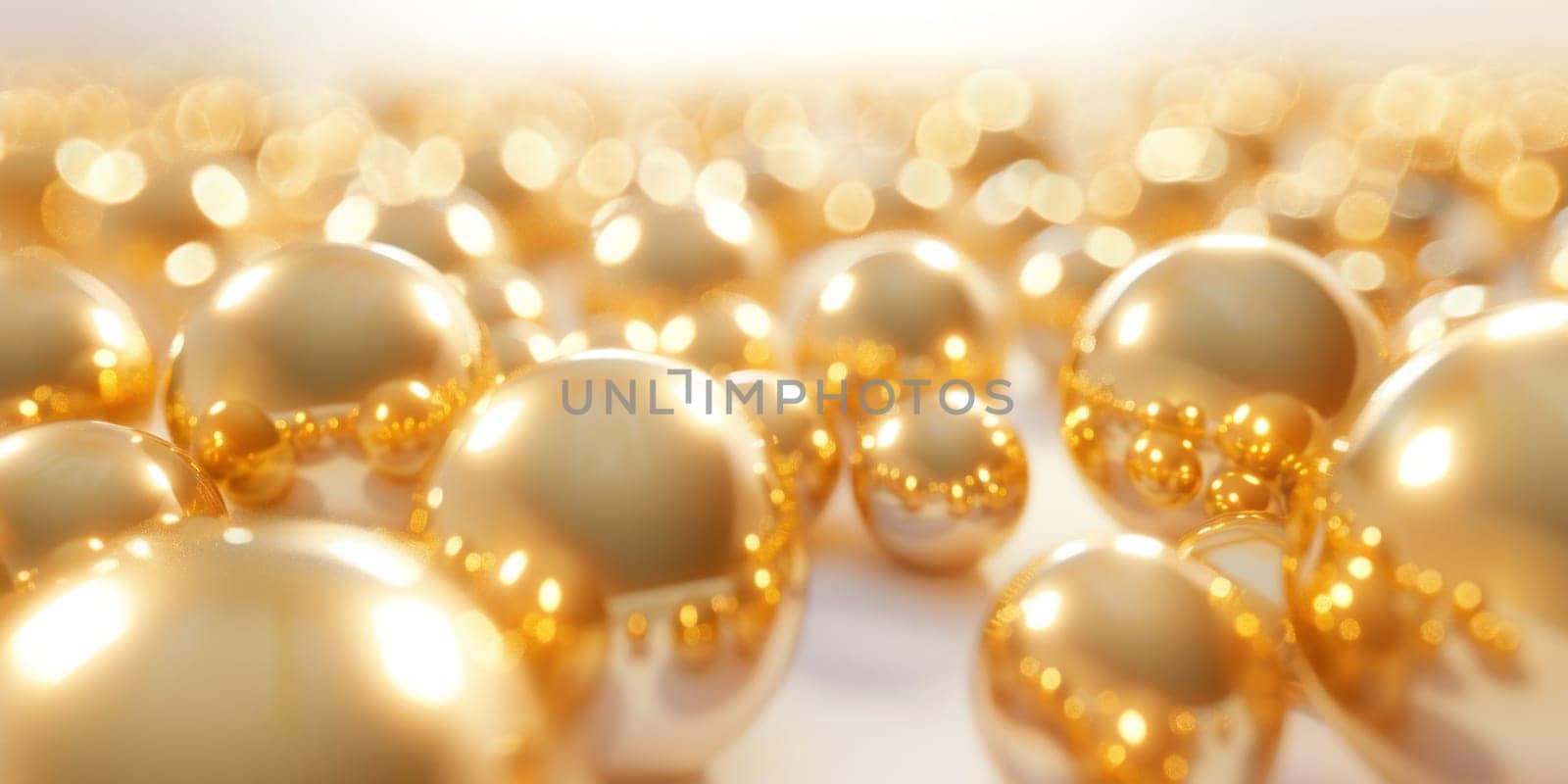 Shiny gold balls on bright white background elegant decorative ornaments for luxurious event display by Vichizh