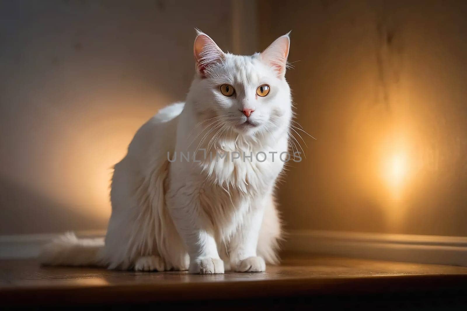 Portrait of a White Sitting Cat. by VeronikaAngo