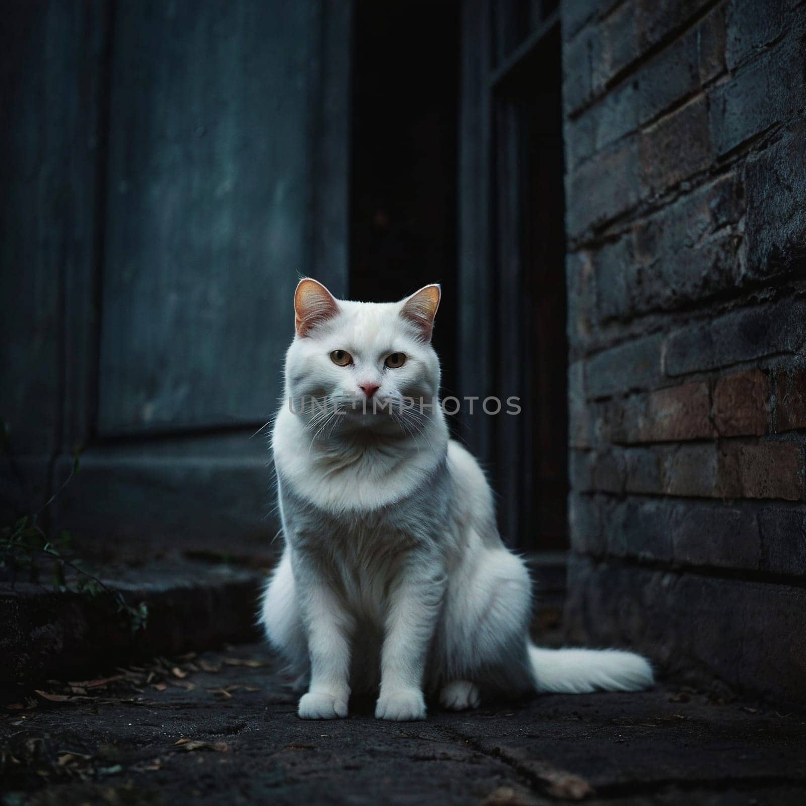 Portrait of a White Sitting Cat. High quality photo