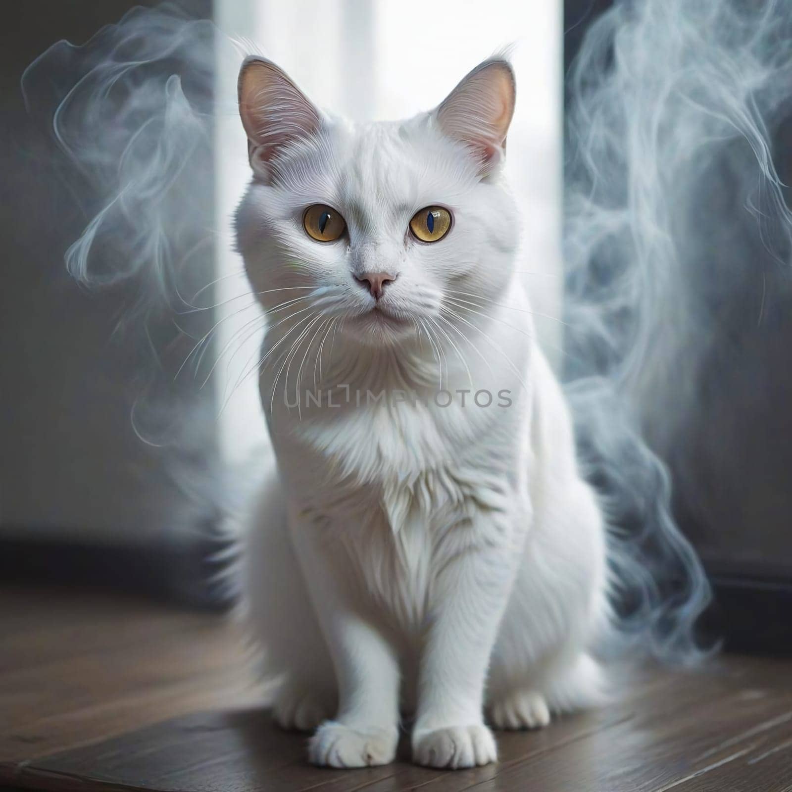 Portrait of a White Sitting Cat. High quality photo