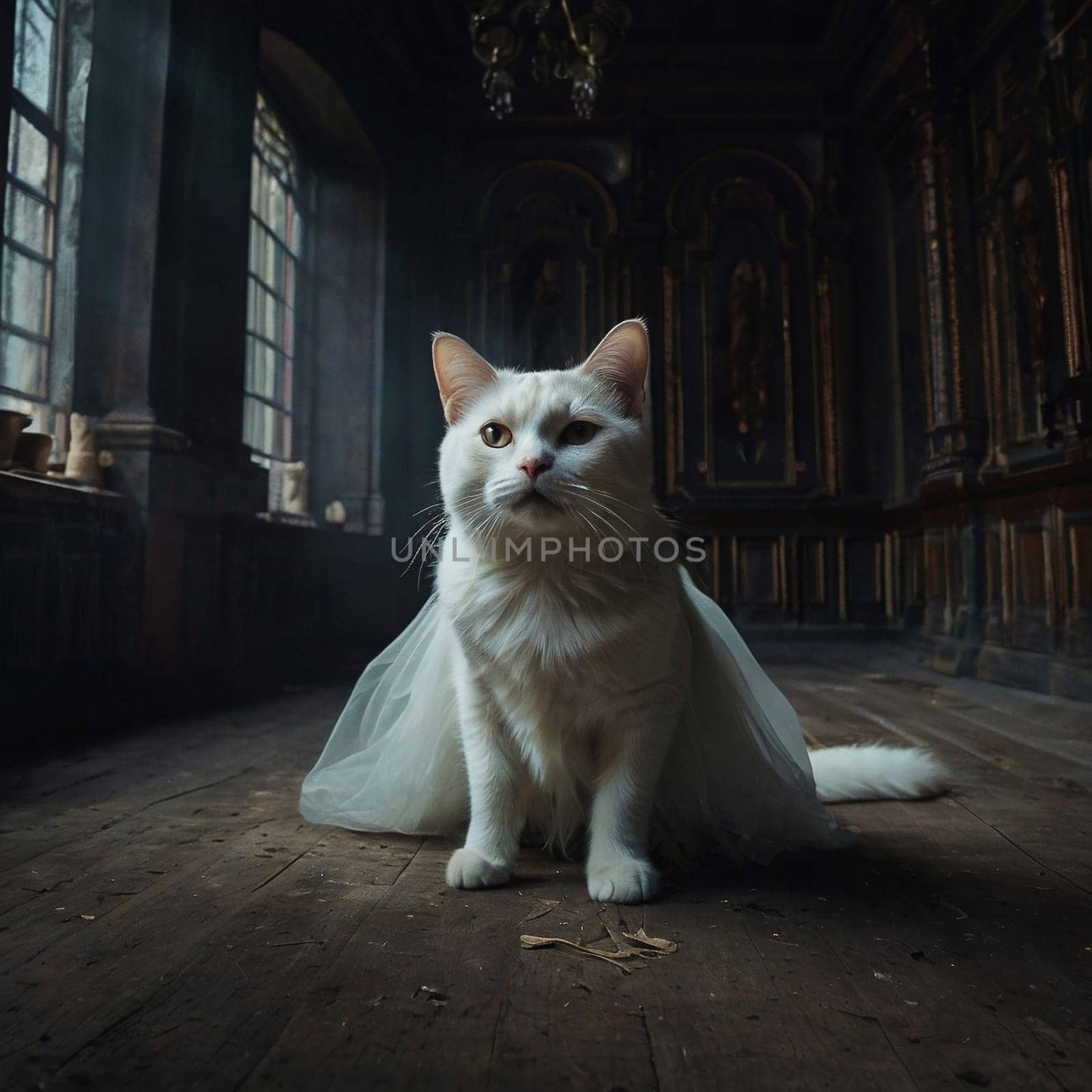 Portrait of a White Sitting Cat. High quality photo