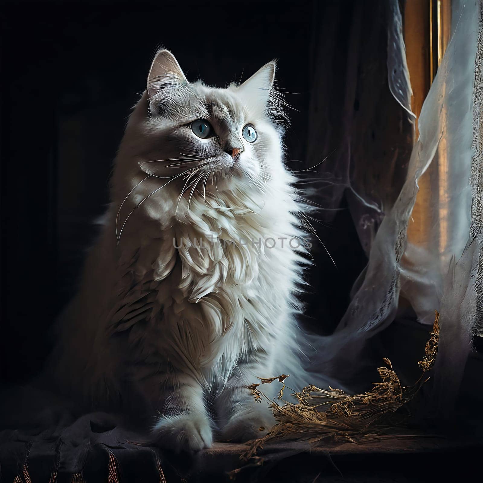 Portrait of a White Sitting Cat. High quality photo