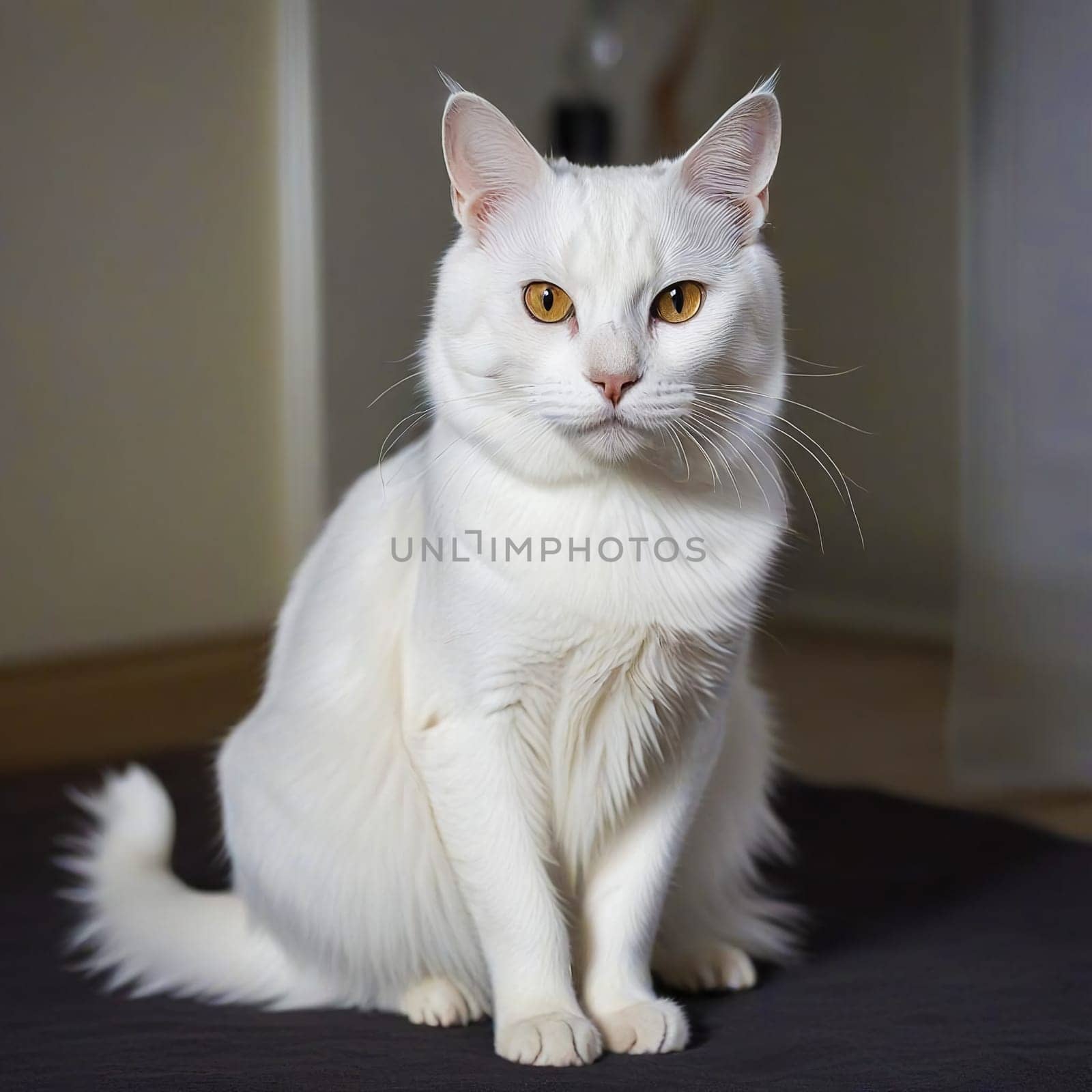 Portrait of a White Sitting Cat. by VeronikaAngo