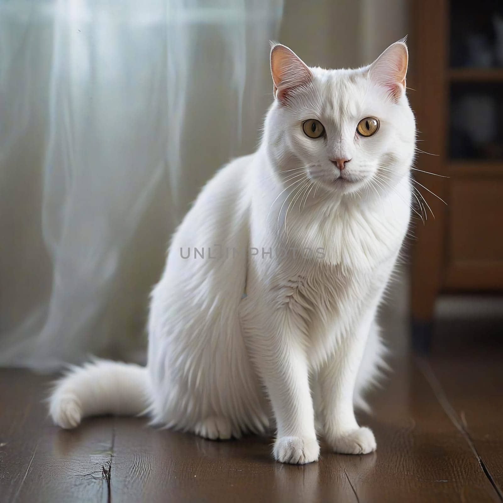 Portrait of a White Sitting Cat. High quality photo