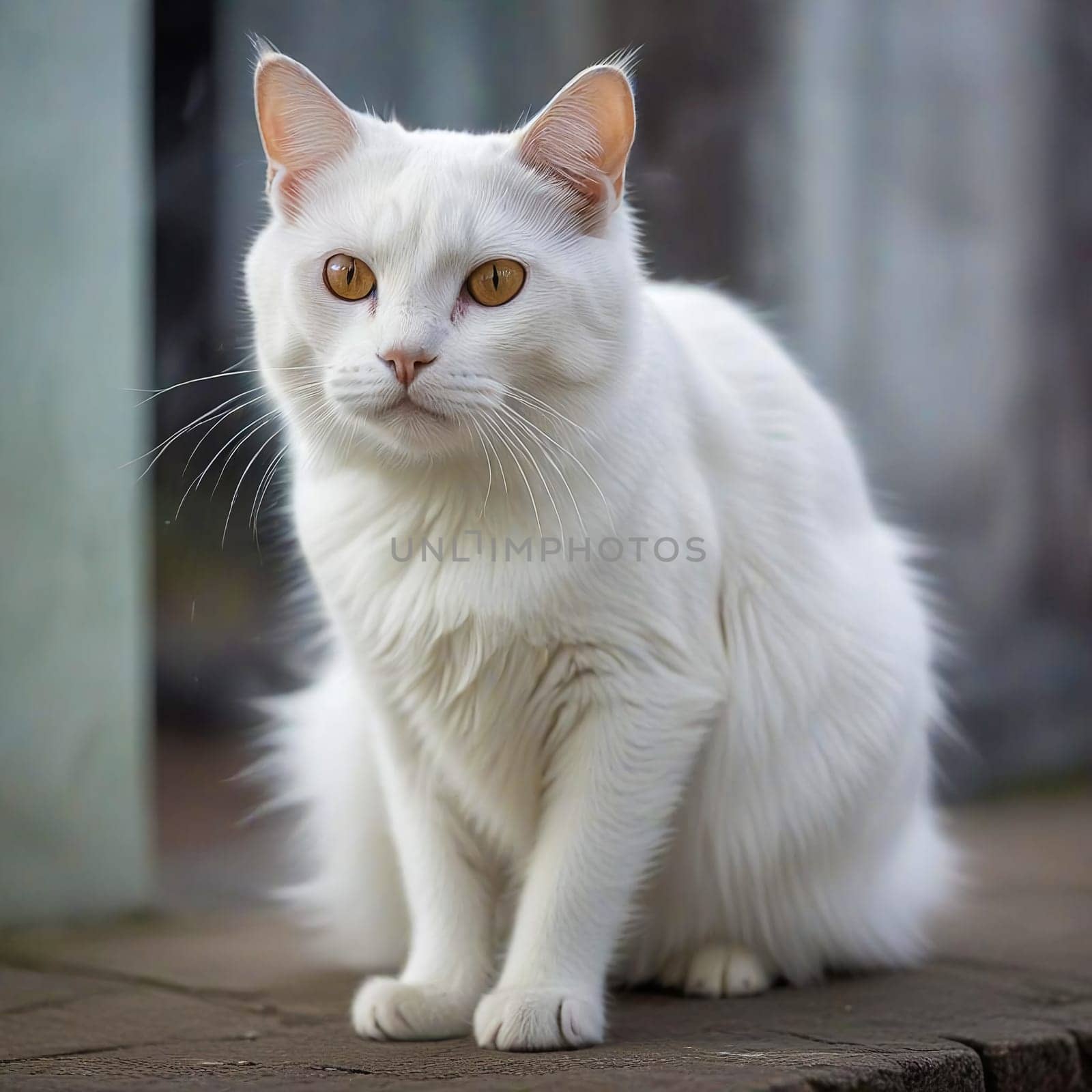 Portrait of a White Sitting Cat. High quality photo