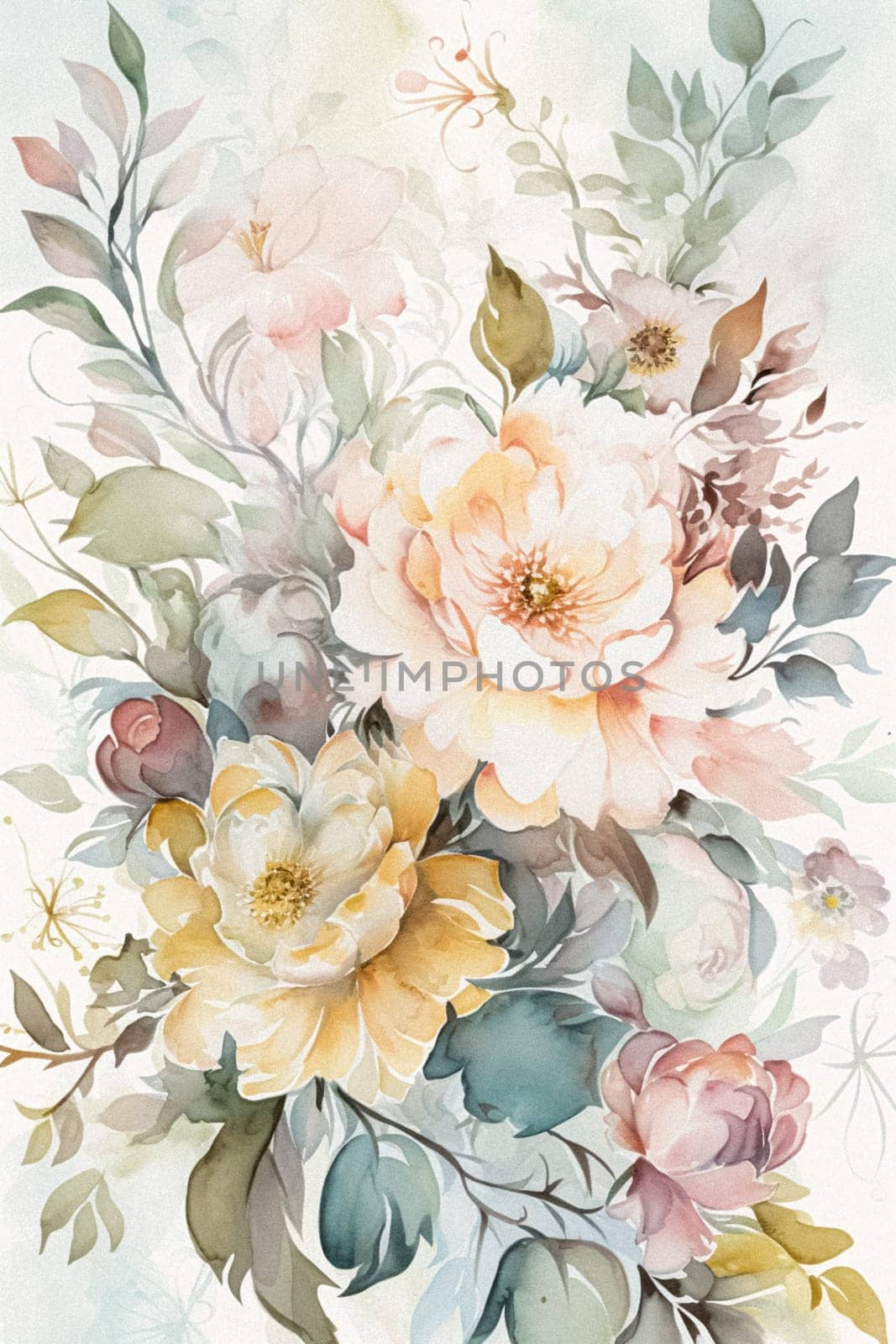 Floral fine art, romantic flowers in soft pastel colours, evoking a sense of tranquility and natural beauty, printable art design