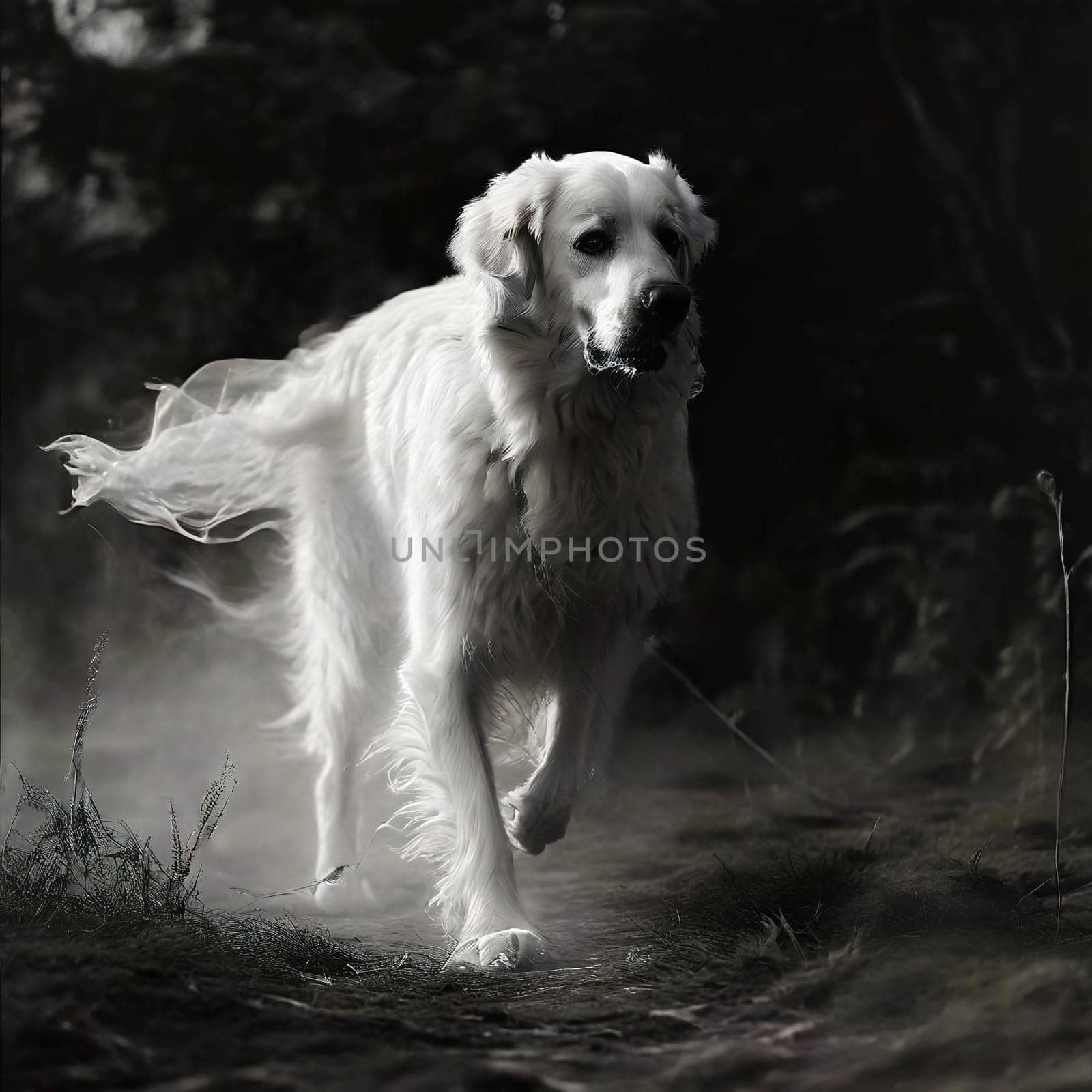 A ghostly white dog runs by VeronikaAngo