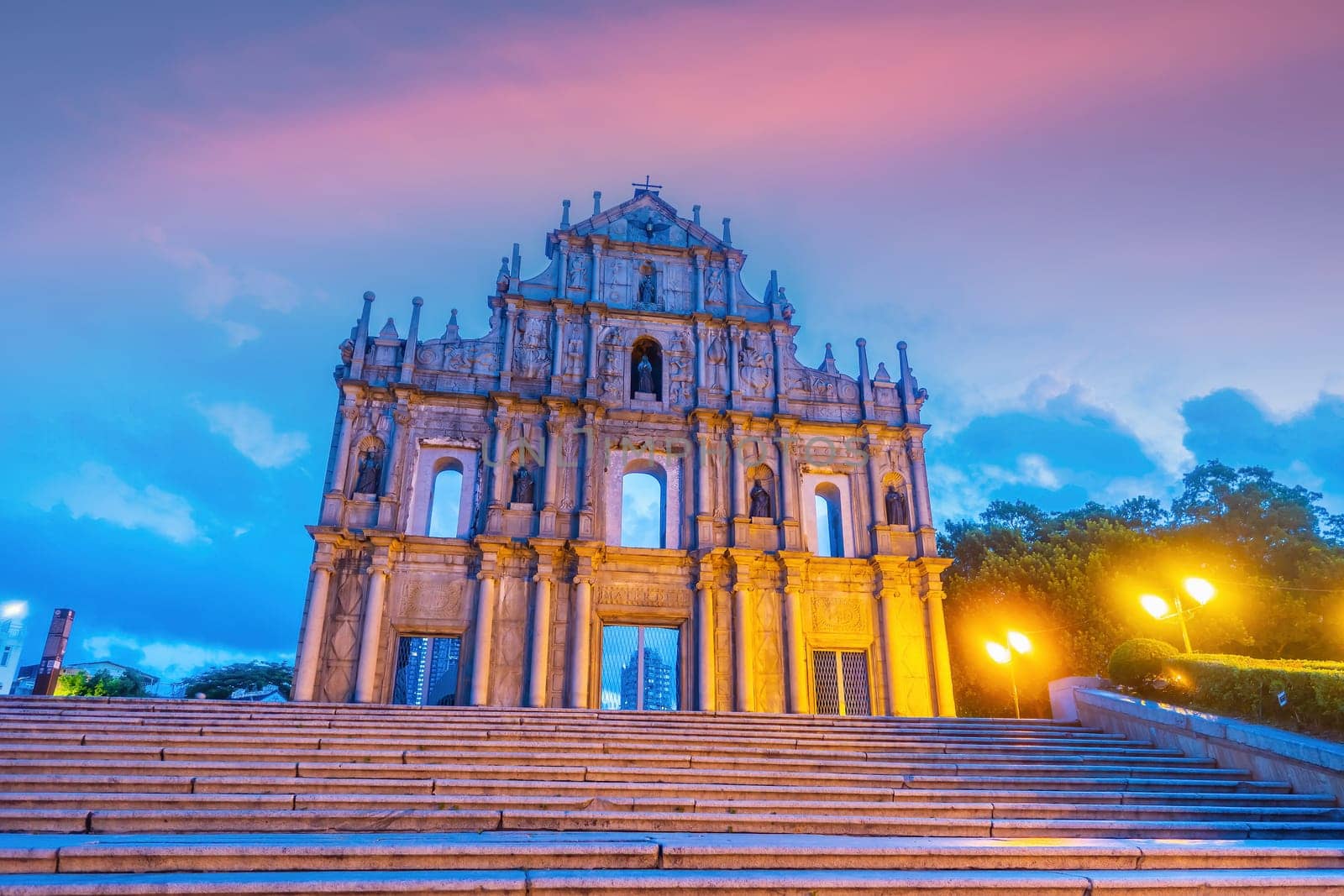 Ruins Of Saint Paul's Cathedral in downtown Macau at sunrise