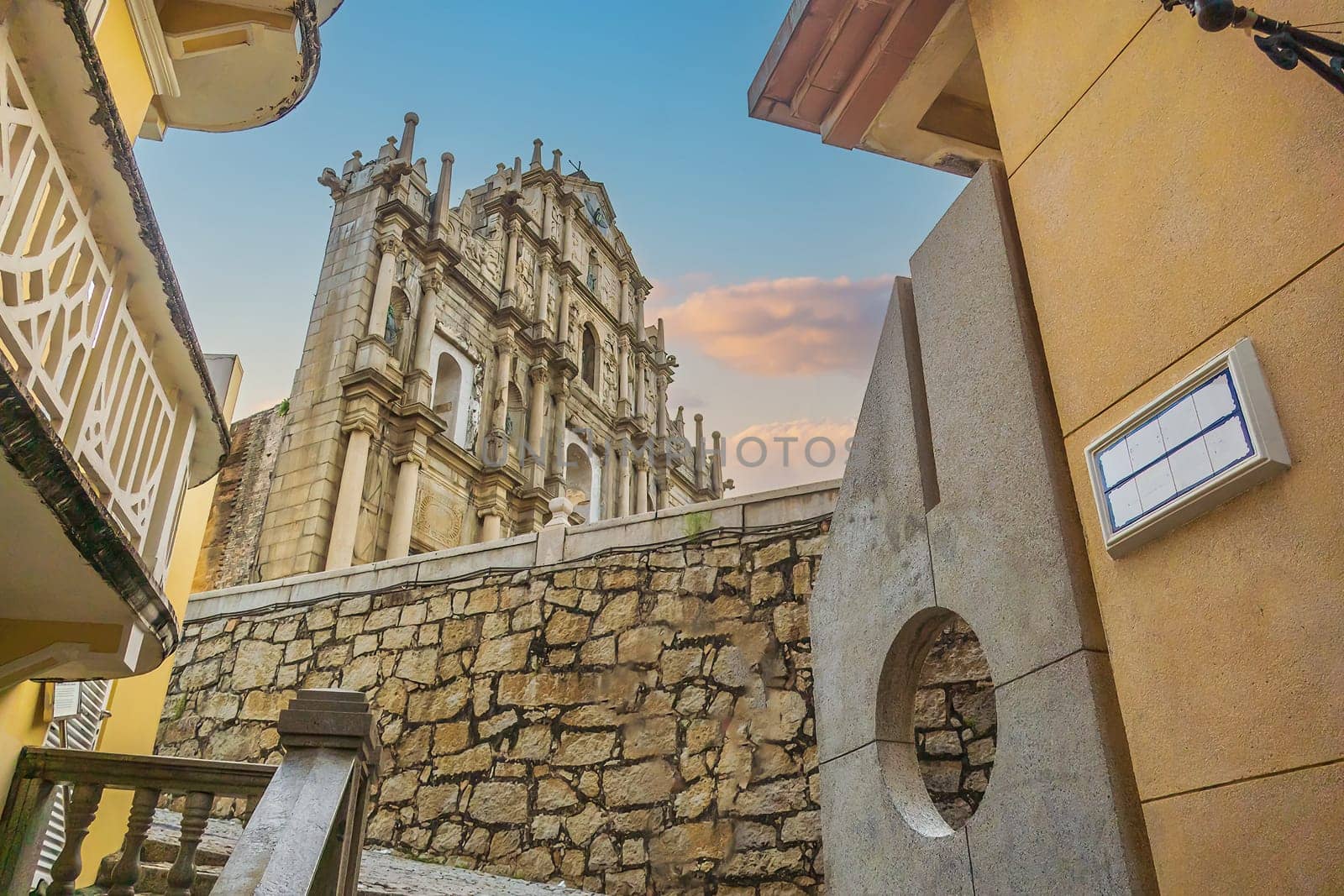 Ruins Of Saint Paul's Cathedral in downtown Macau at sunrise