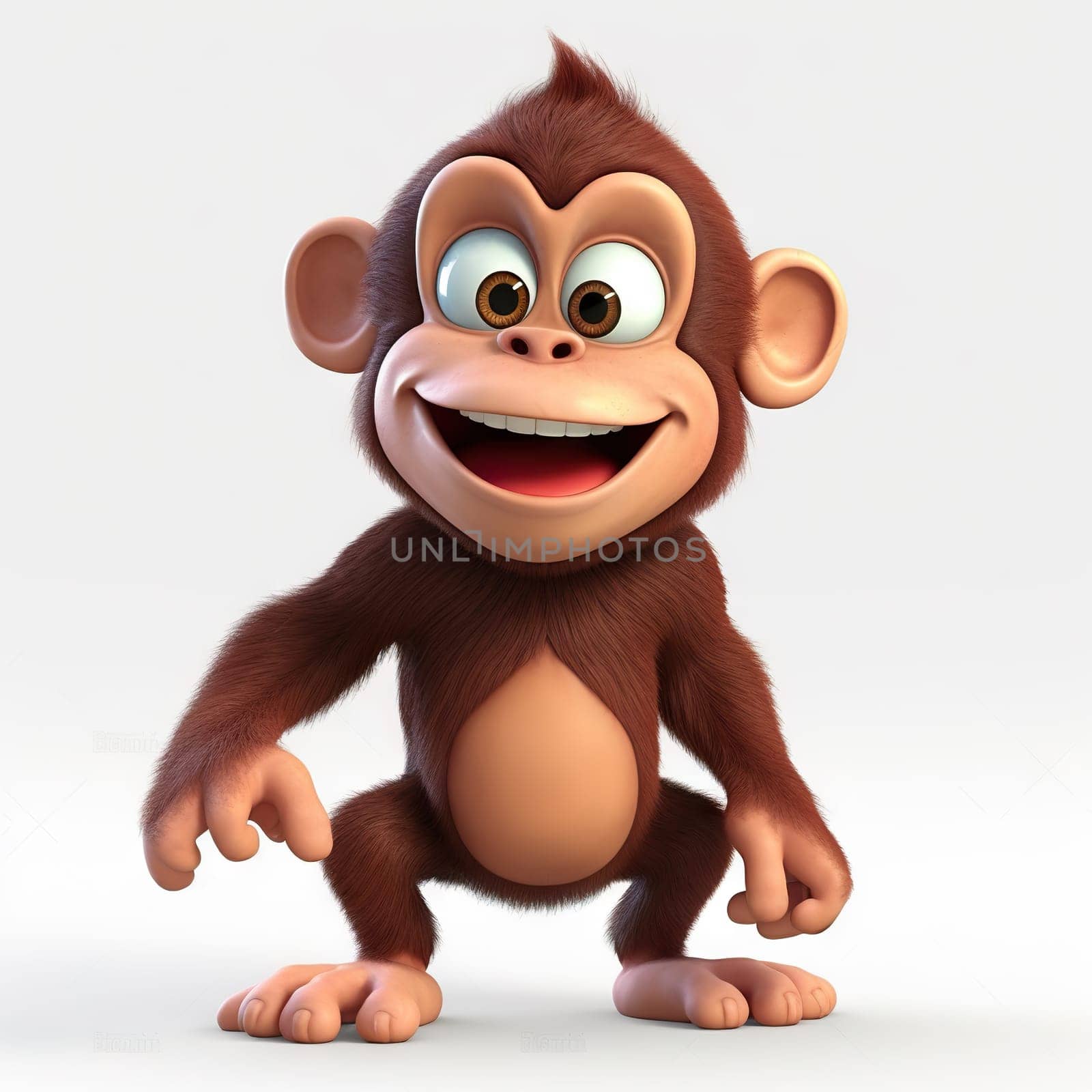 Smiling Cartoon Monkey Standing Cheerfully on Plain Background by chrisroll