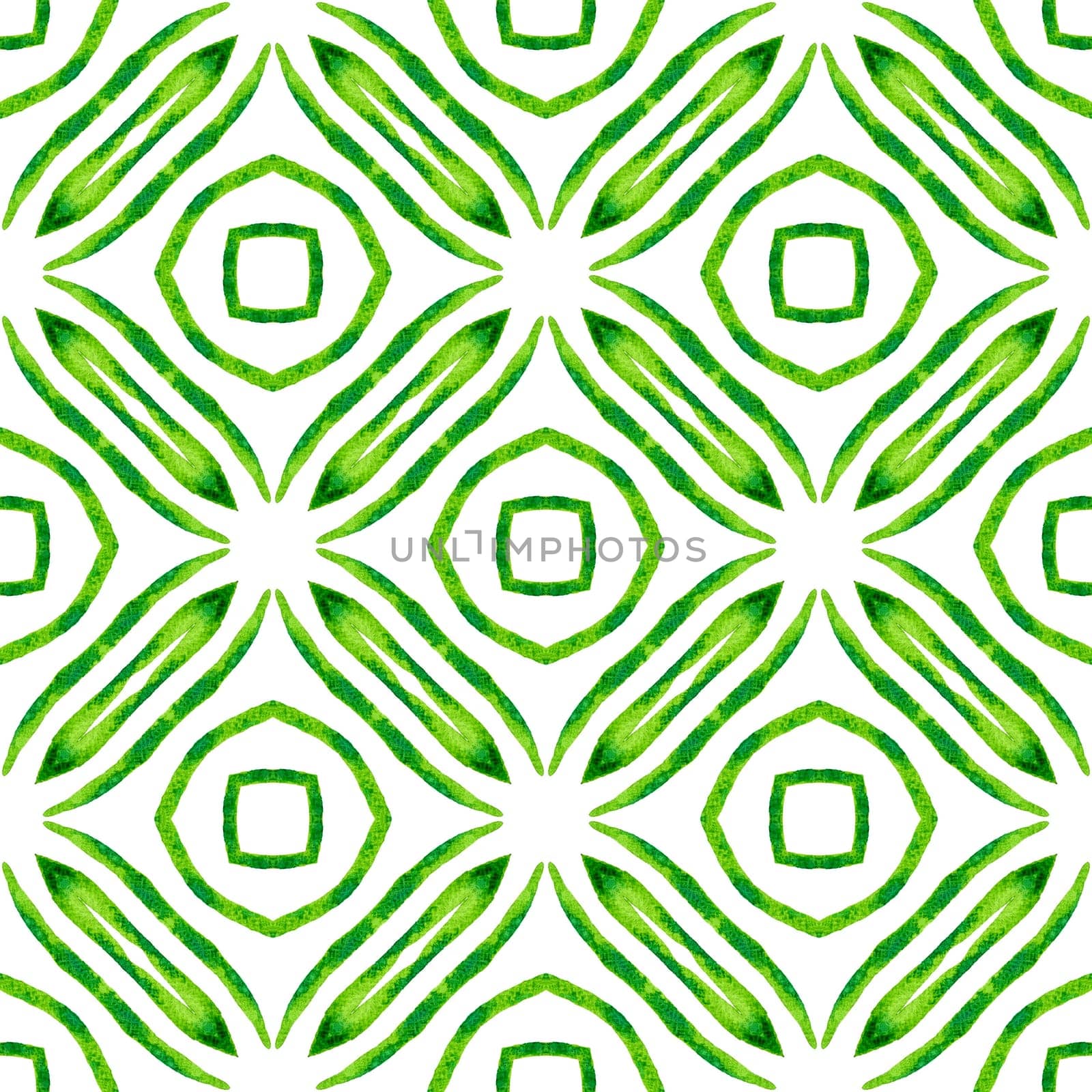 Green geometric chevron watercolor border. Green mesmeric boho chic summer design. Textile ready magnetic print, swimwear fabric, wallpaper, wrapping. Chevron watercolor pattern.